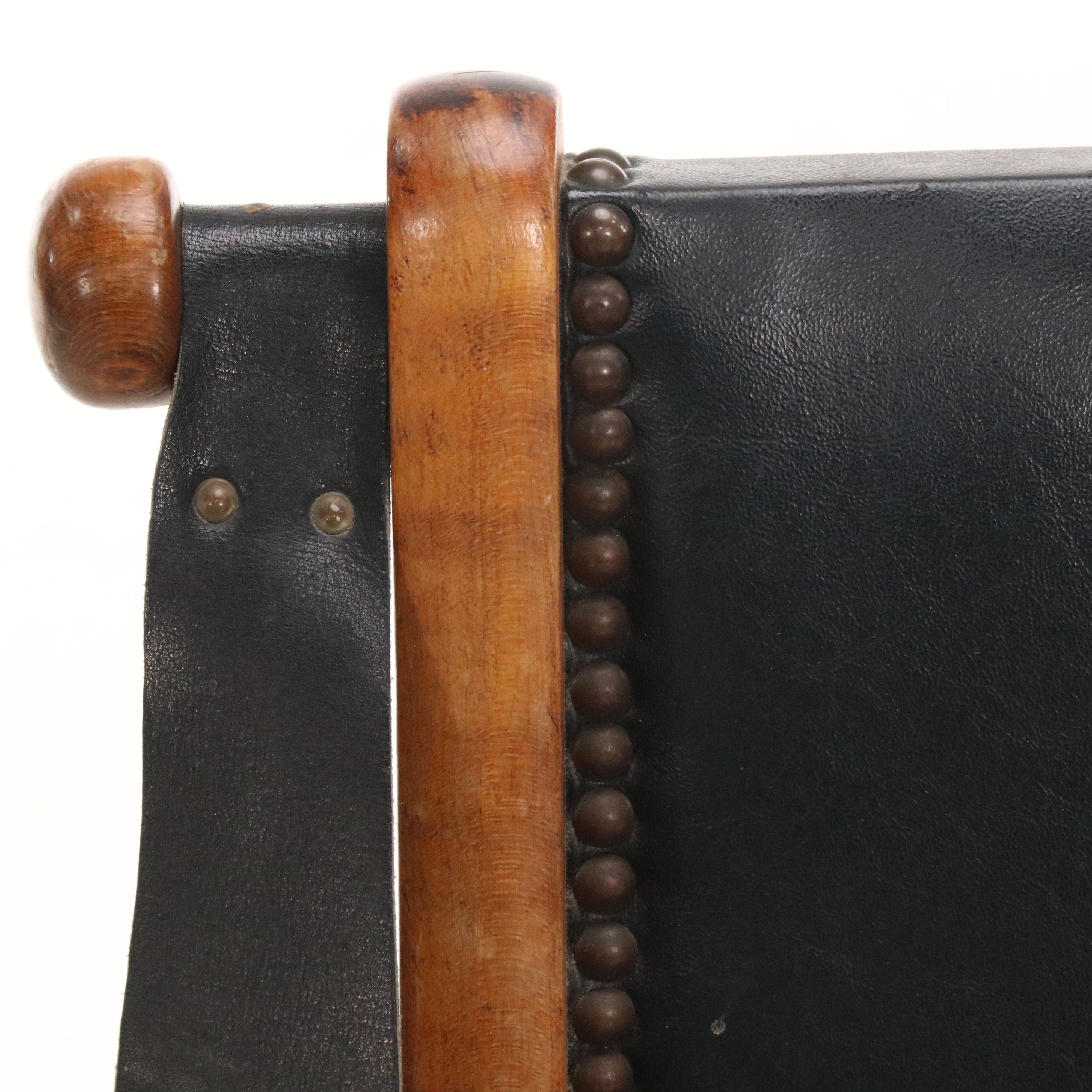 Pair of Black Leather and Wood Sling Armchairs, 20th Century