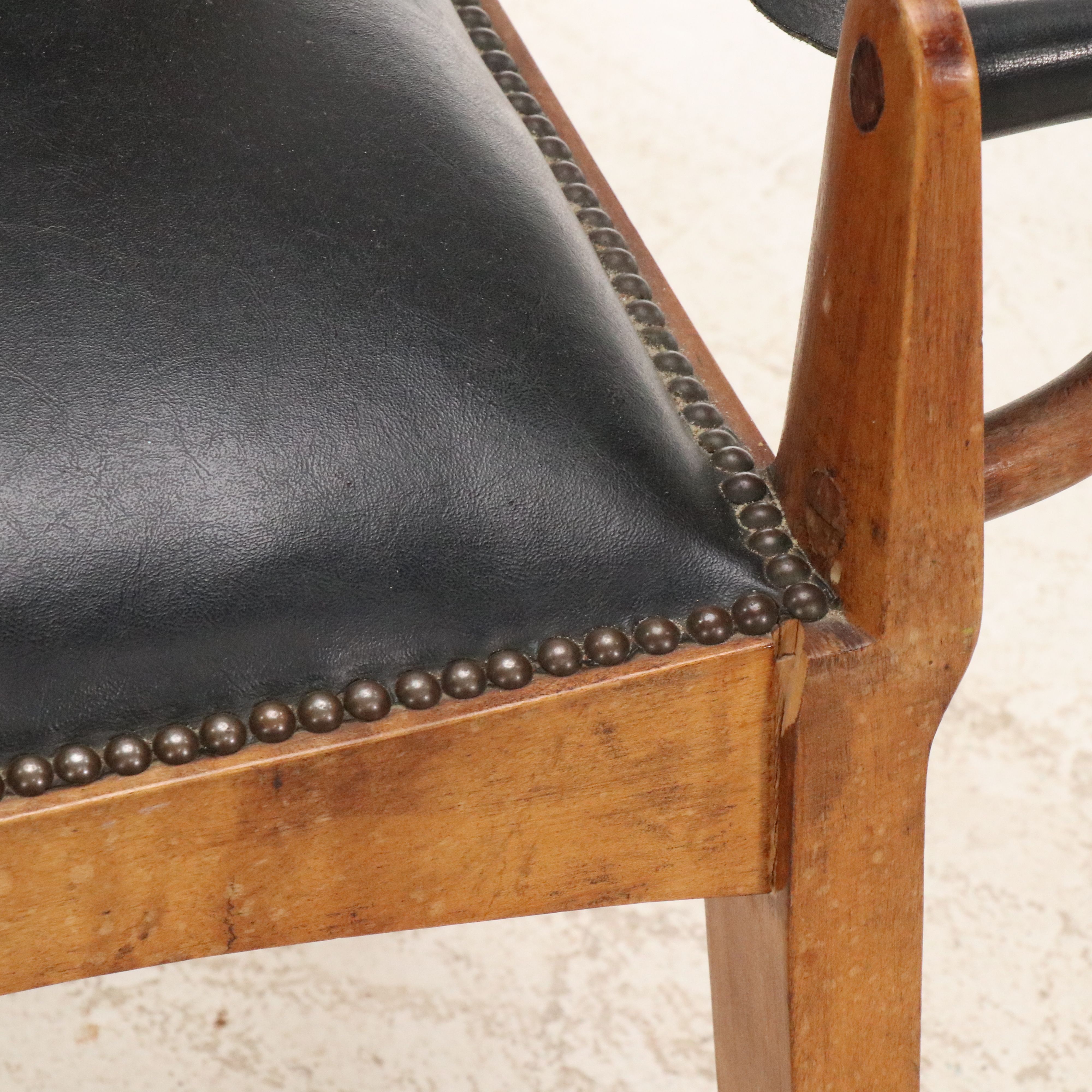 Pair of Black Leather and Wood Sling Armchairs, 20th Century