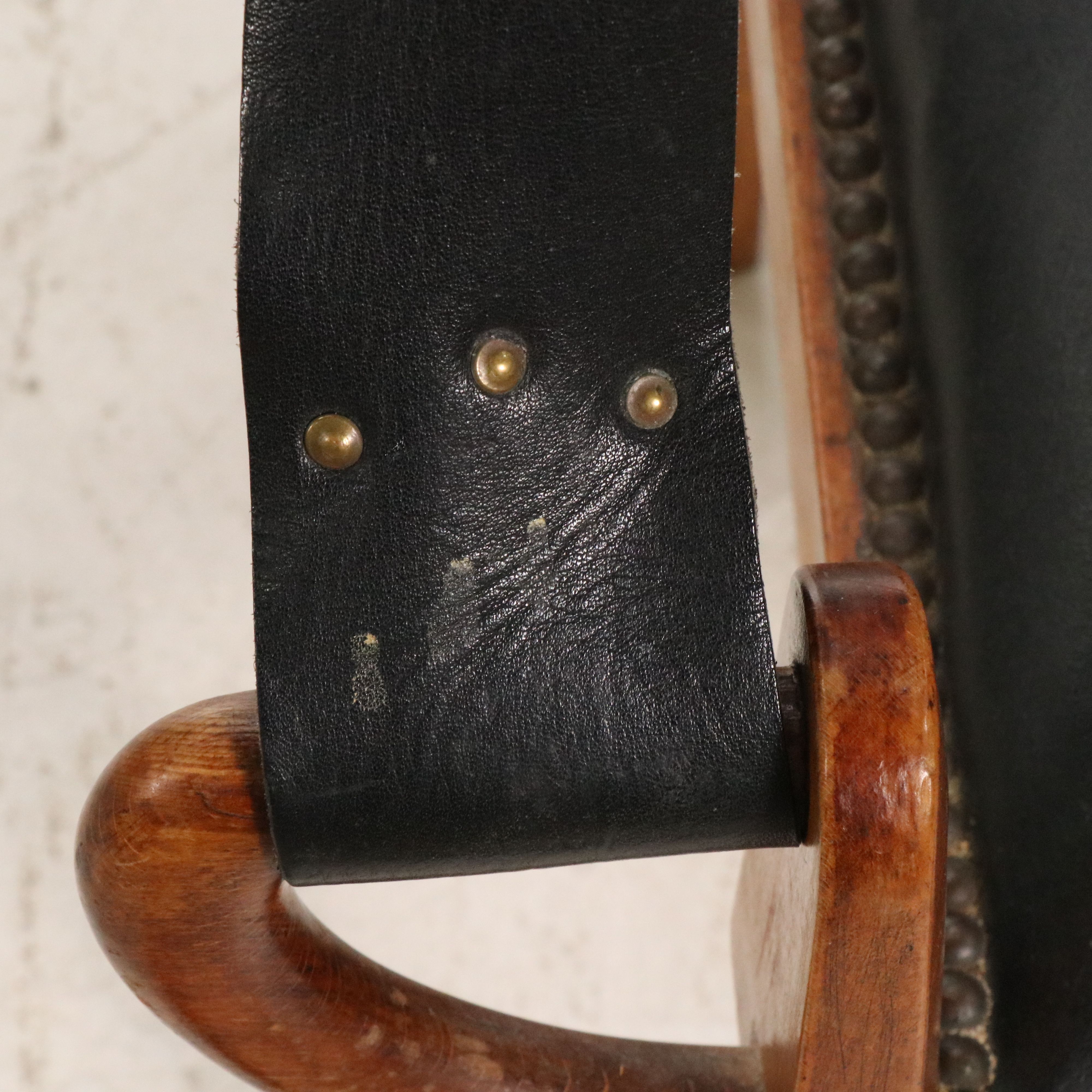 Pair of Black Leather and Wood Sling Armchairs, 20th Century