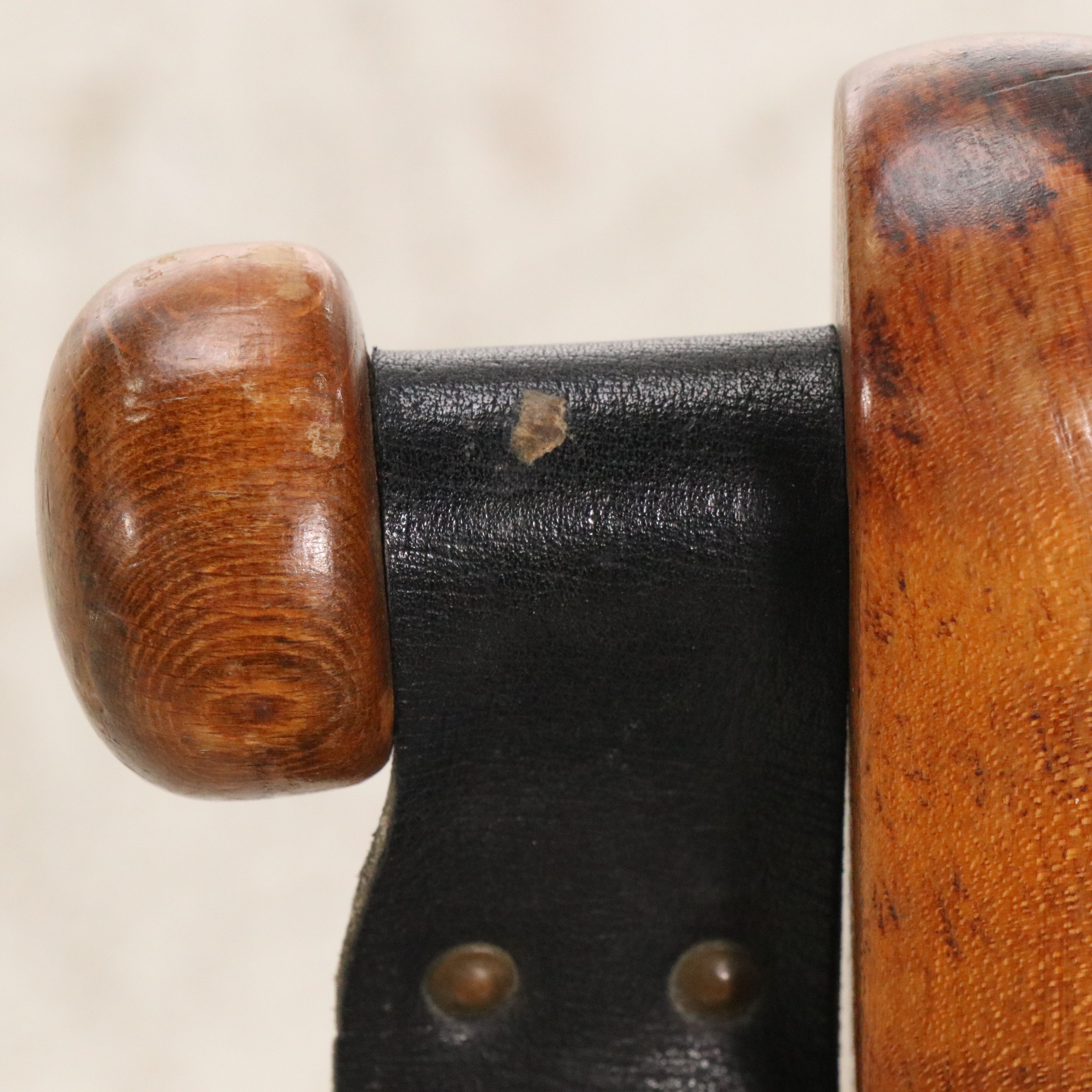 Pair of Black Leather and Wood Sling Armchairs, 20th Century