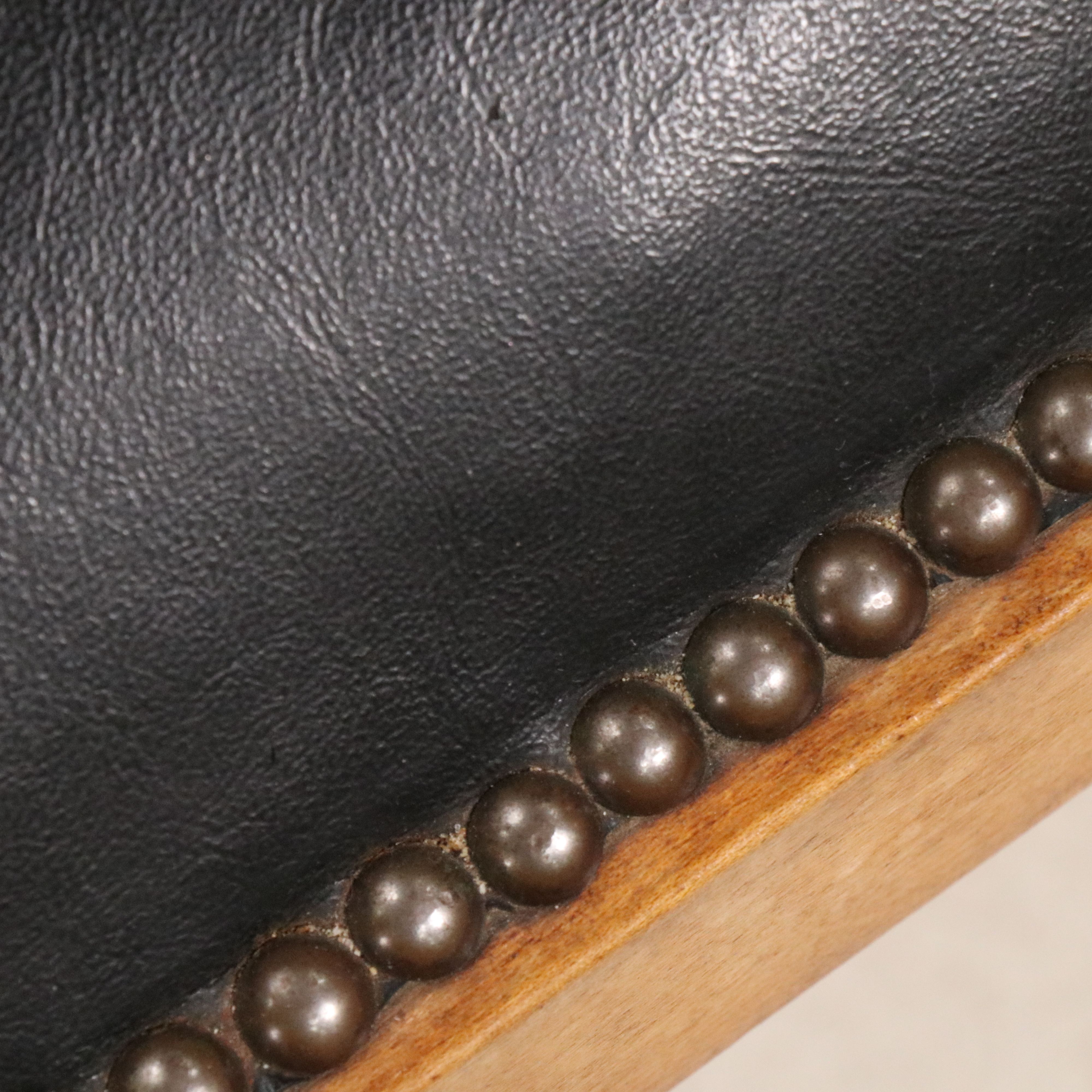 Pair of Black Leather and Wood Sling Armchairs, 20th Century