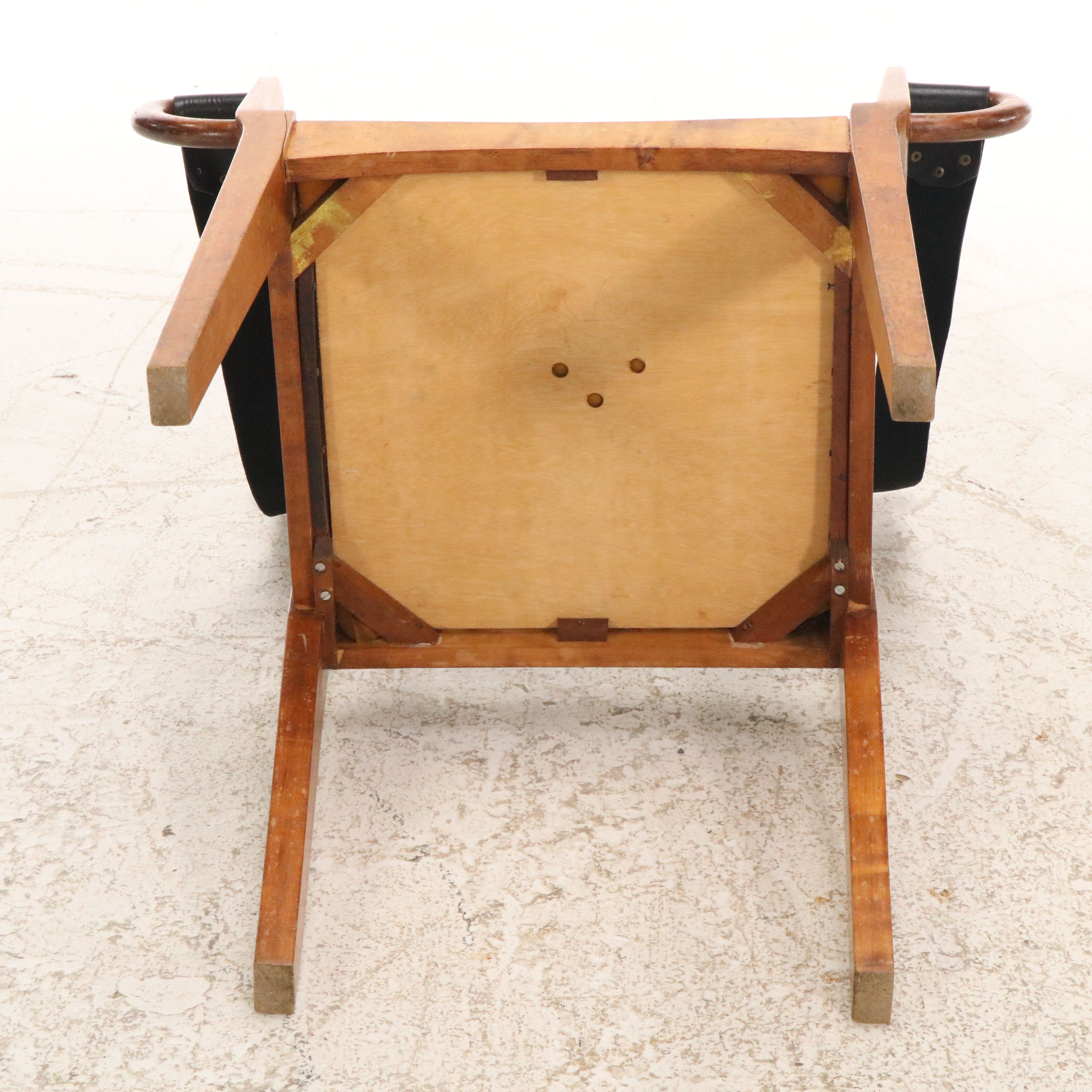 Pair of Black Leather and Wood Sling Armchairs, 20th Century