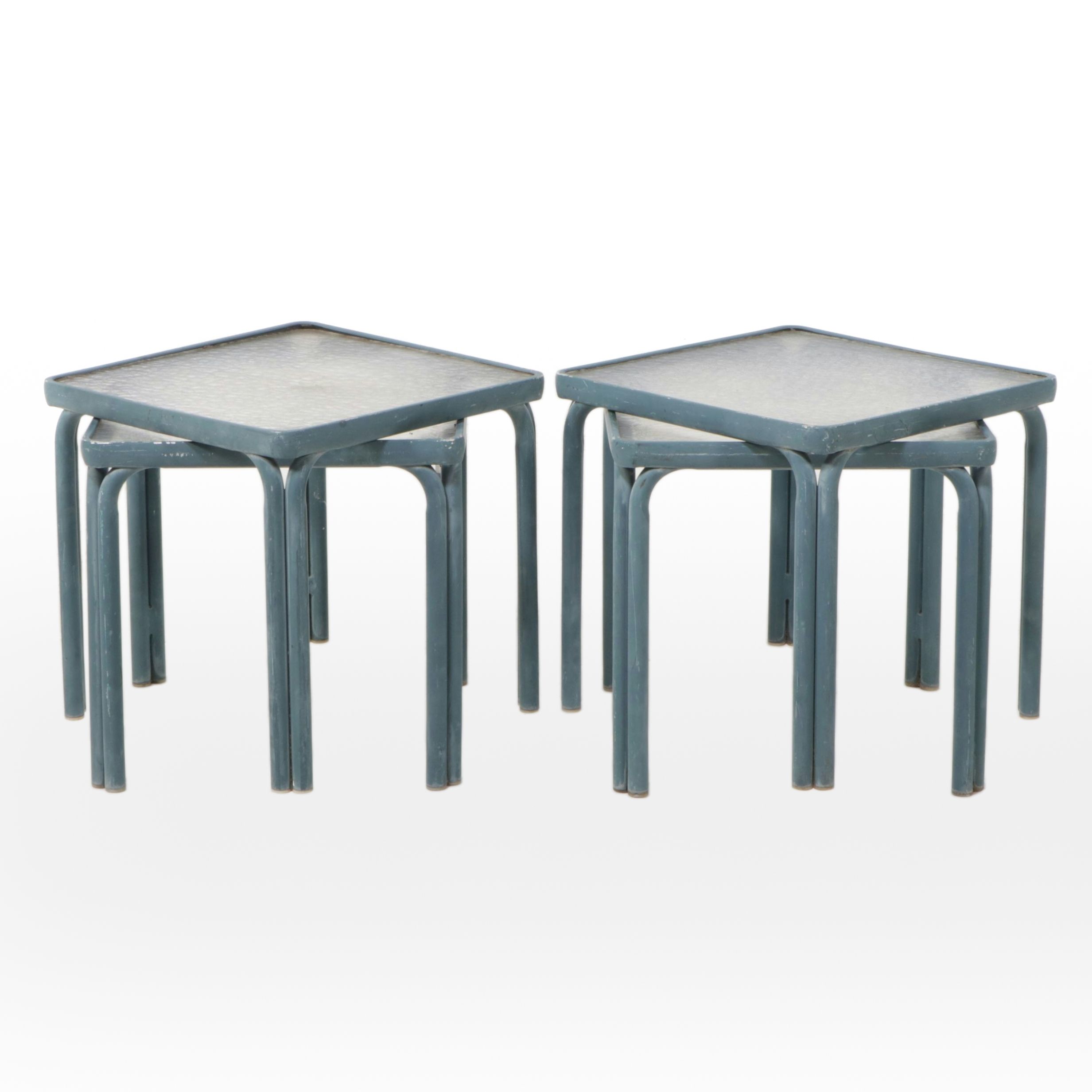 Set of Four Brown Jordan Blue-Painted Metal Framed Patio End Tables, Late 20th C