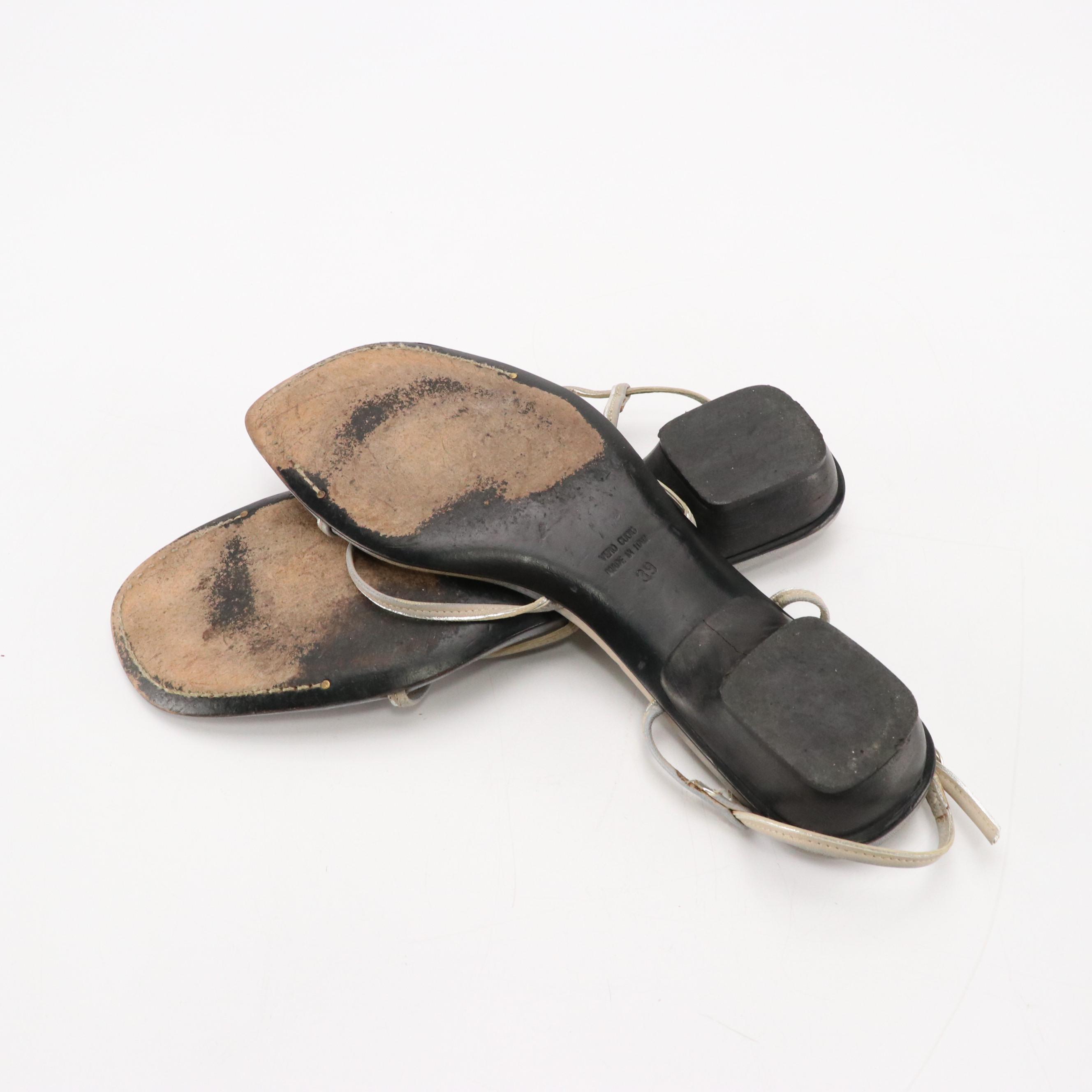 Costume National and Jil Sander Kitten Heel Sandals in Leather