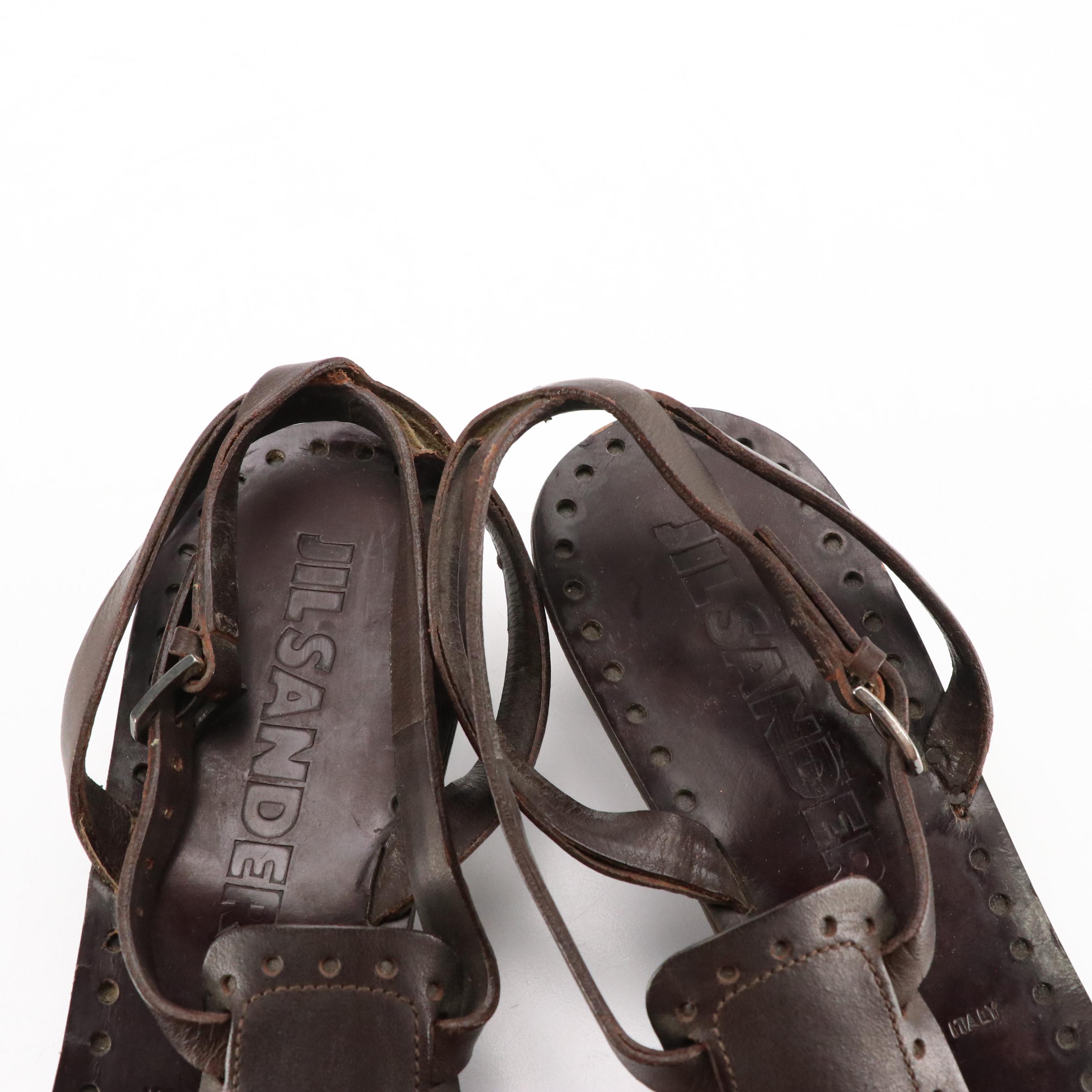 Costume National and Jil Sander Kitten Heel Sandals in Leather