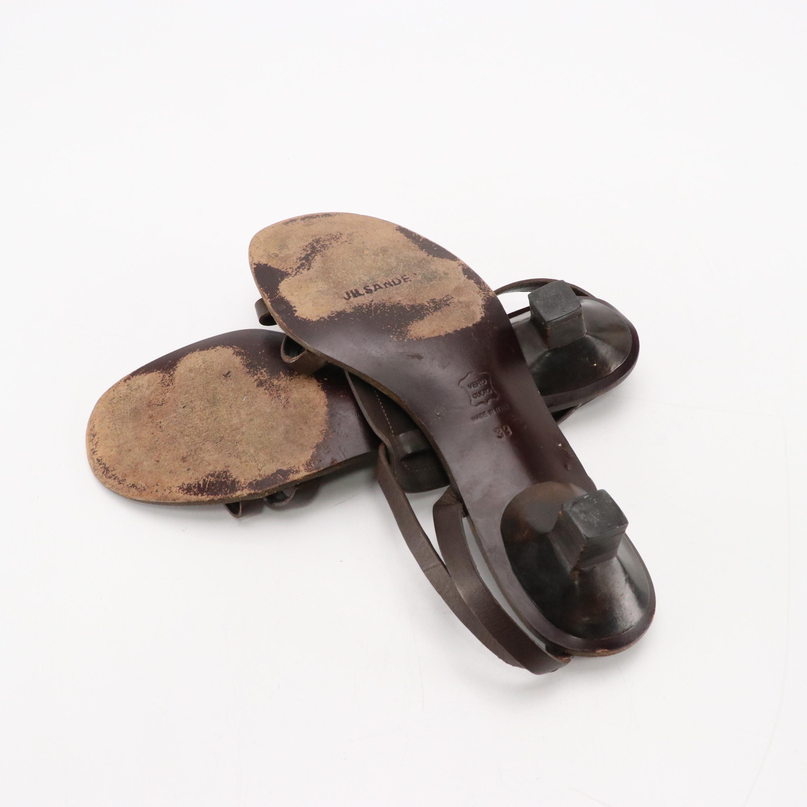 Costume National and Jil Sander Kitten Heel Sandals in Leather