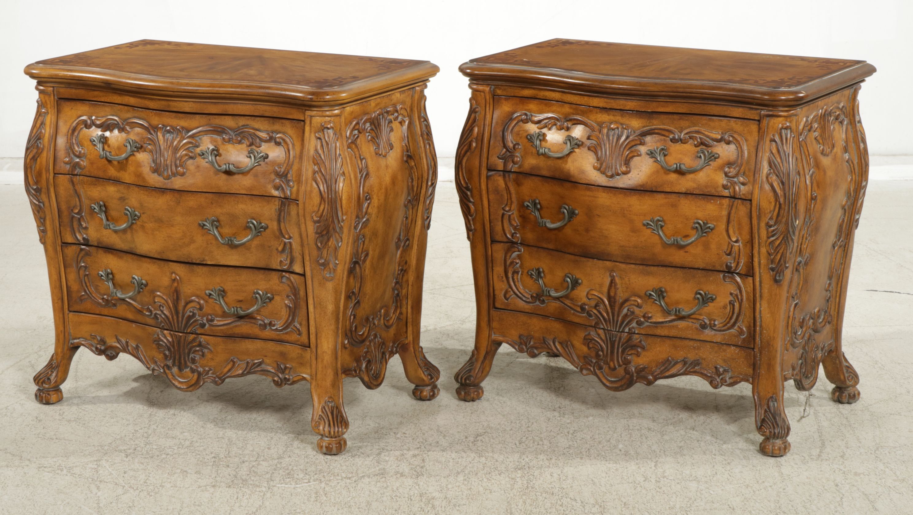 Schnadig Baroque Style Bombe Commodes, Pair