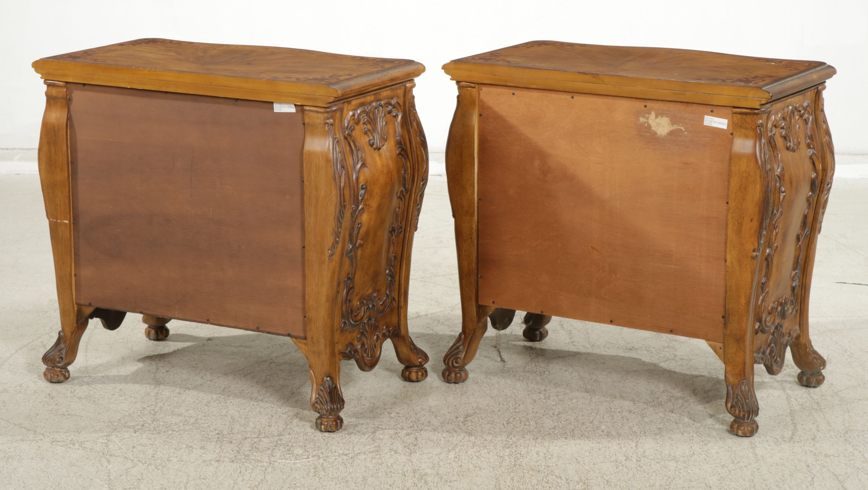 Schnadig Baroque Style Bombe Commodes, Pair