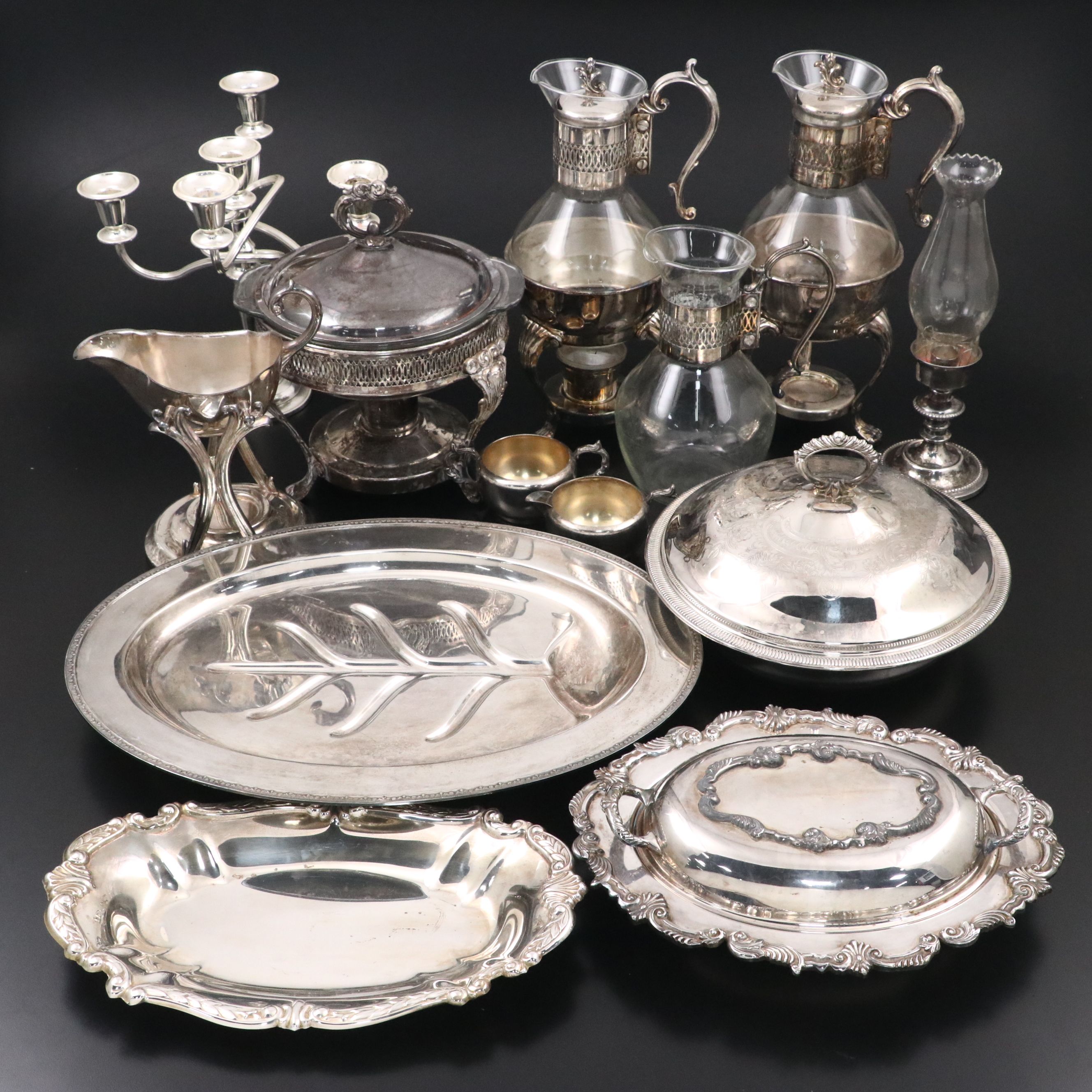 Victorian Style North American Silver Plate and Glass Tableware