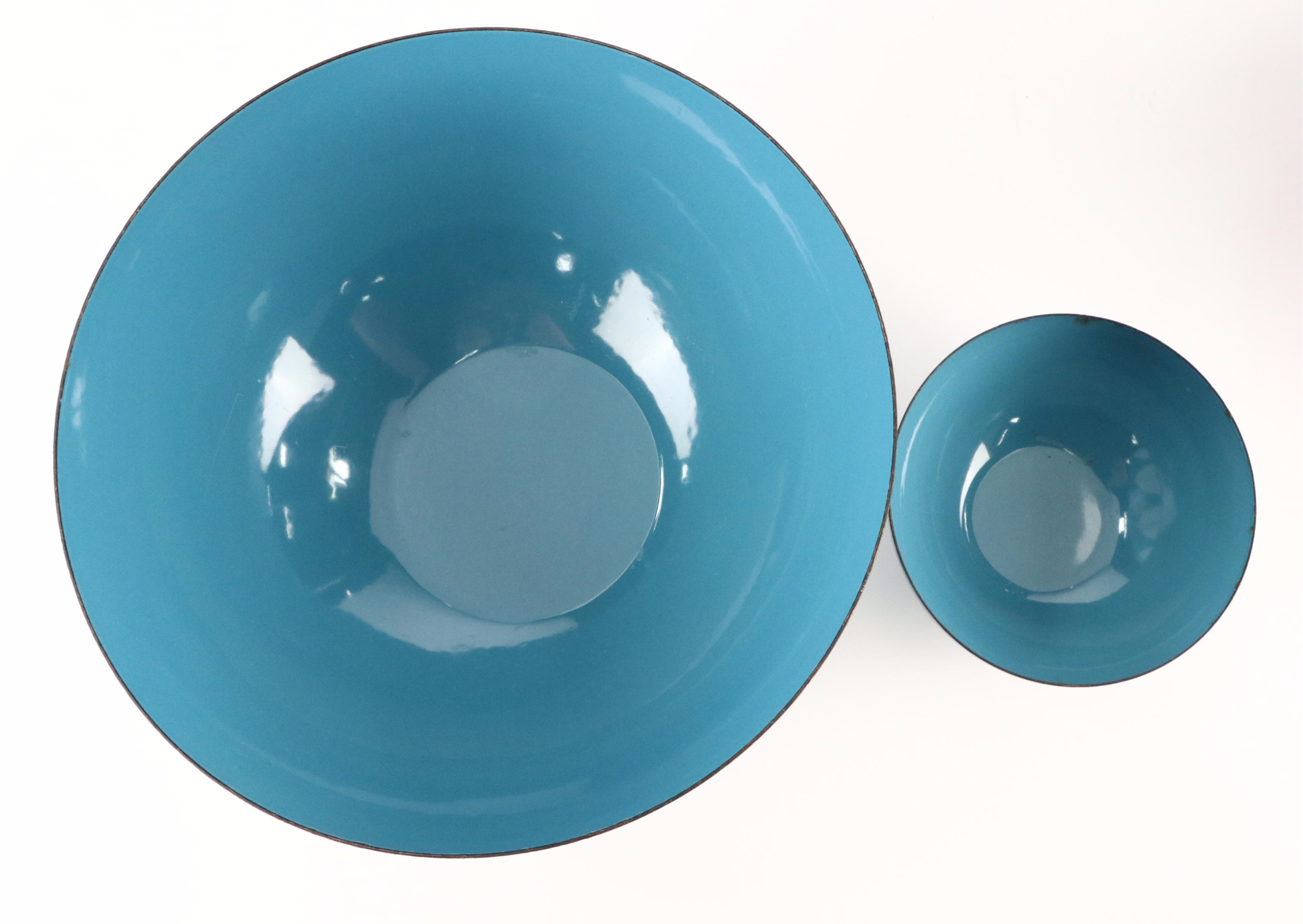 MCM Cathrineholm Blue Lotus Leaf Enamel Bowls and Red Orange Casserole