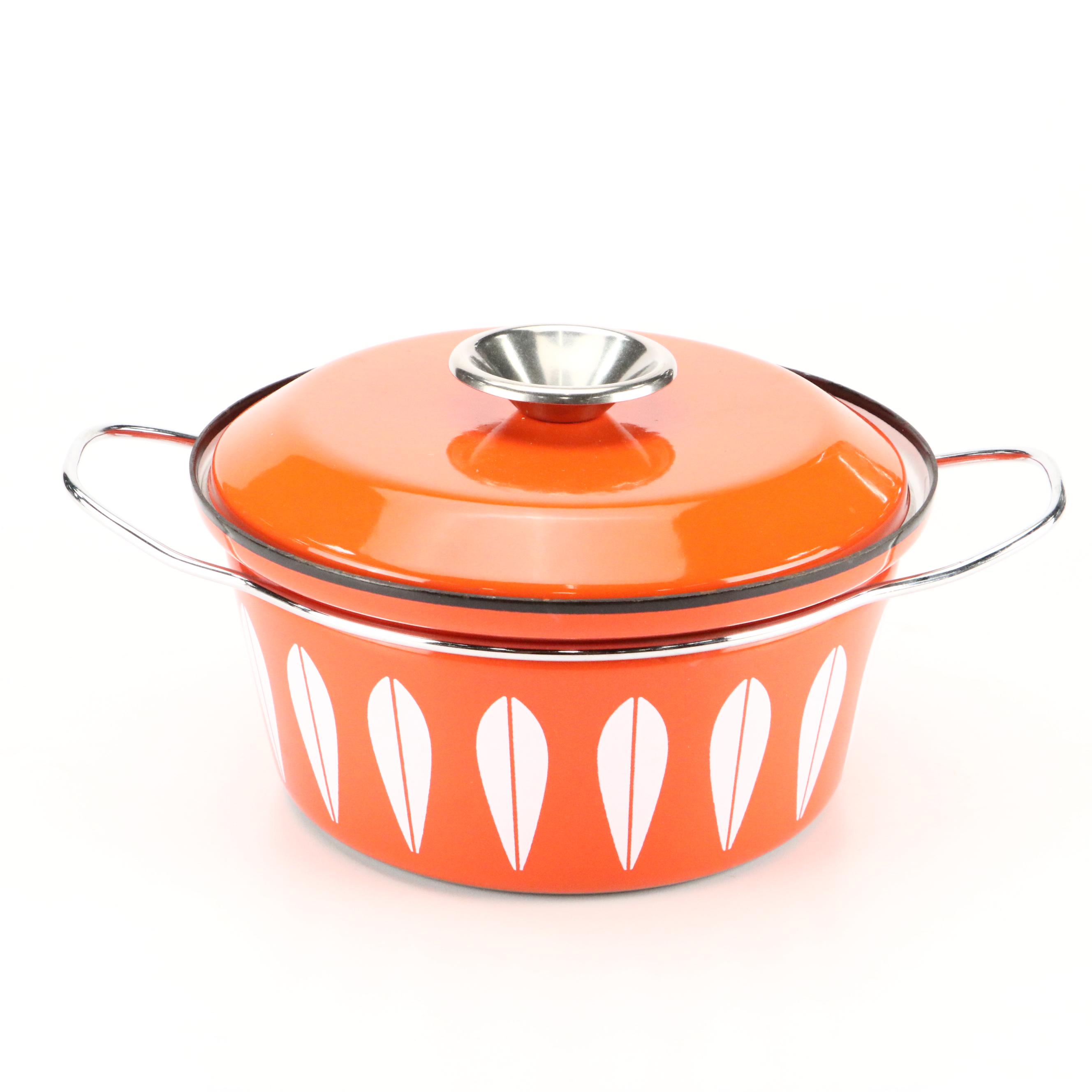 MCM Cathrineholm Blue Lotus Leaf Enamel Bowls and Red Orange Casserole