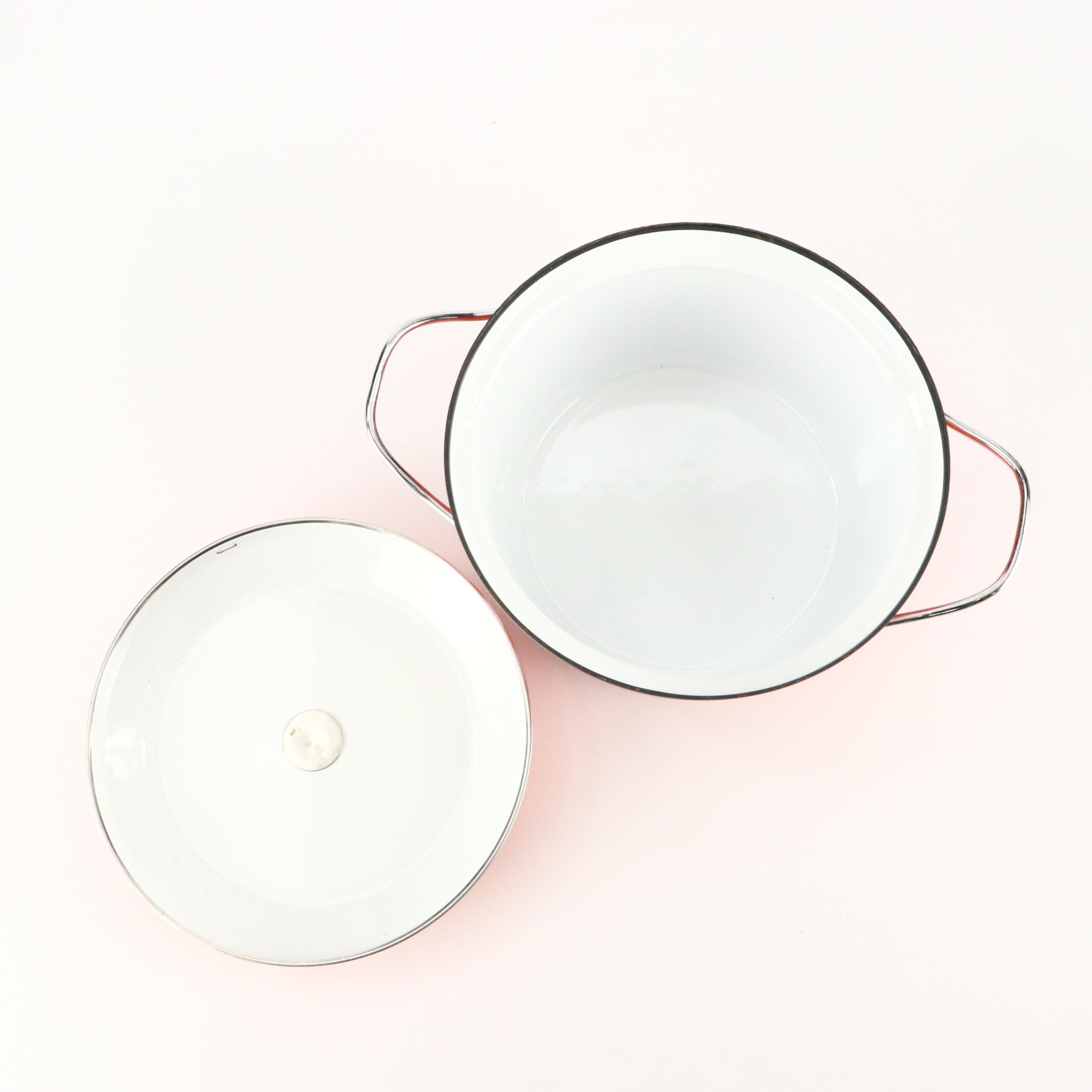 MCM Cathrineholm Blue Lotus Leaf Enamel Bowls and Red Orange Casserole