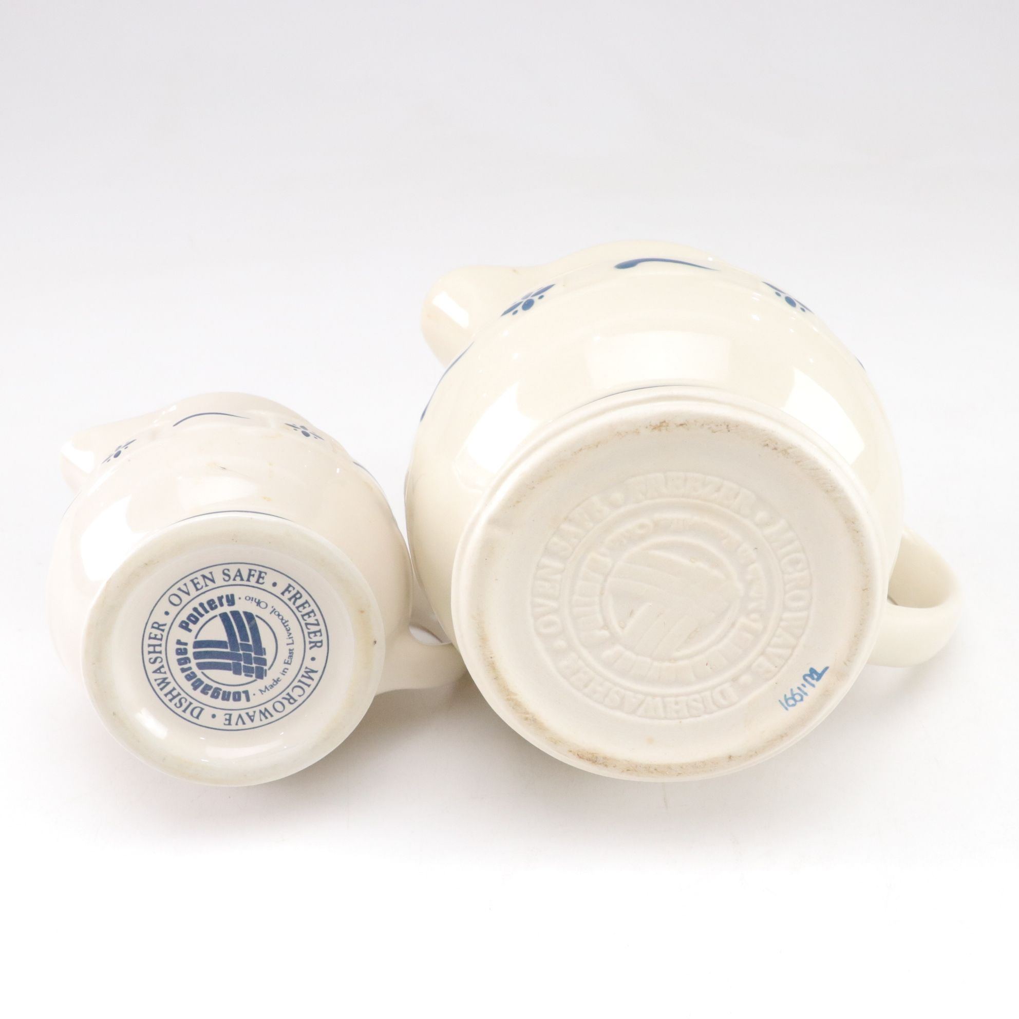 Longaberger Extra Large Mixing Bowl and Pair of Pitchers