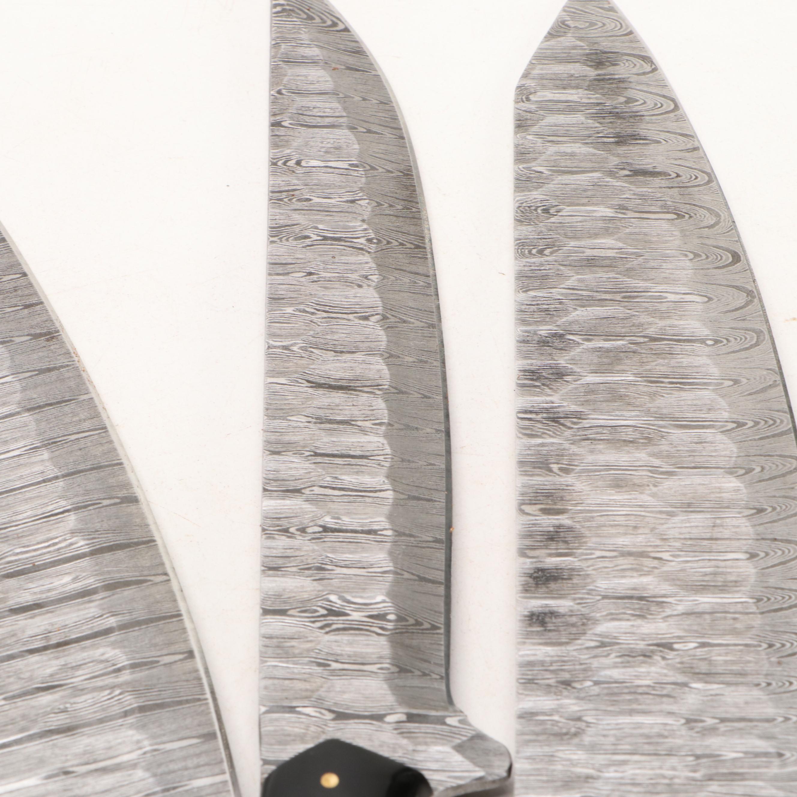 Damascus Steel and Marbled Resin Chef's Knife Set in Suede Leather Roll
