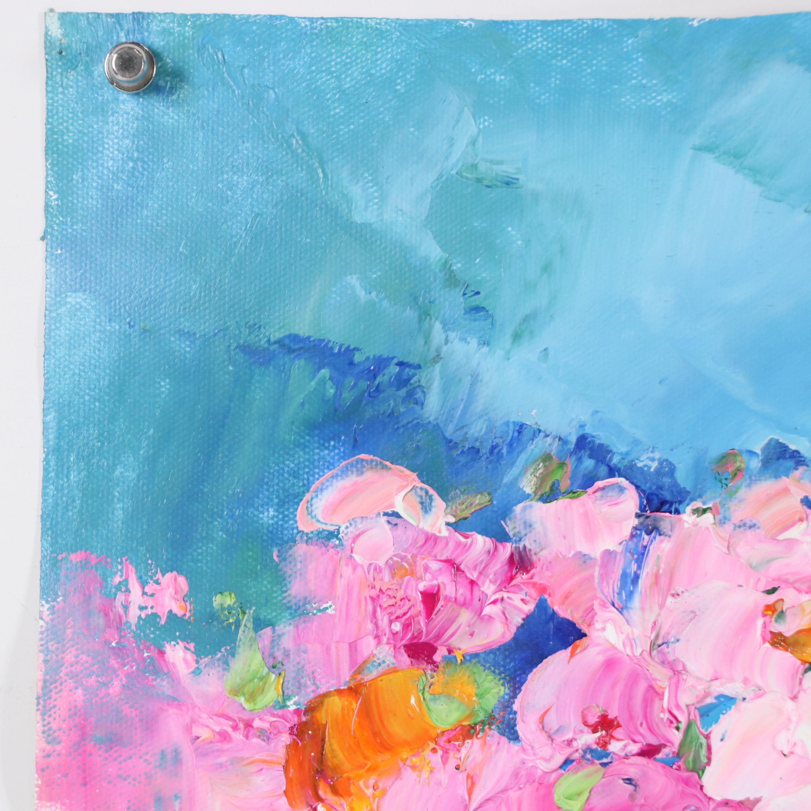 Two Floral Acrylic Paintings, Circa 2024