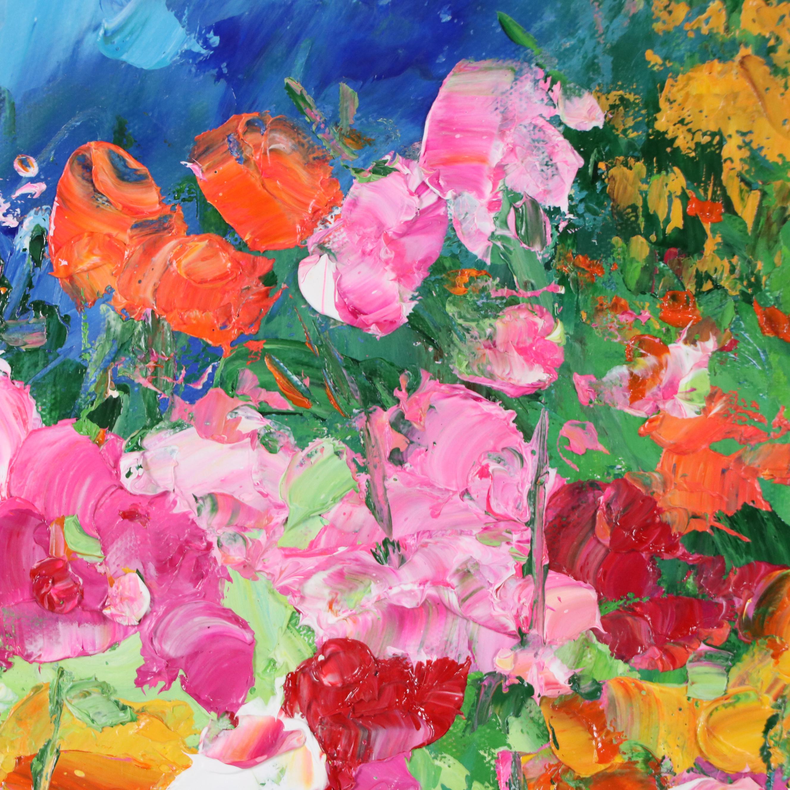 Two Floral Acrylic Paintings, Circa 2024