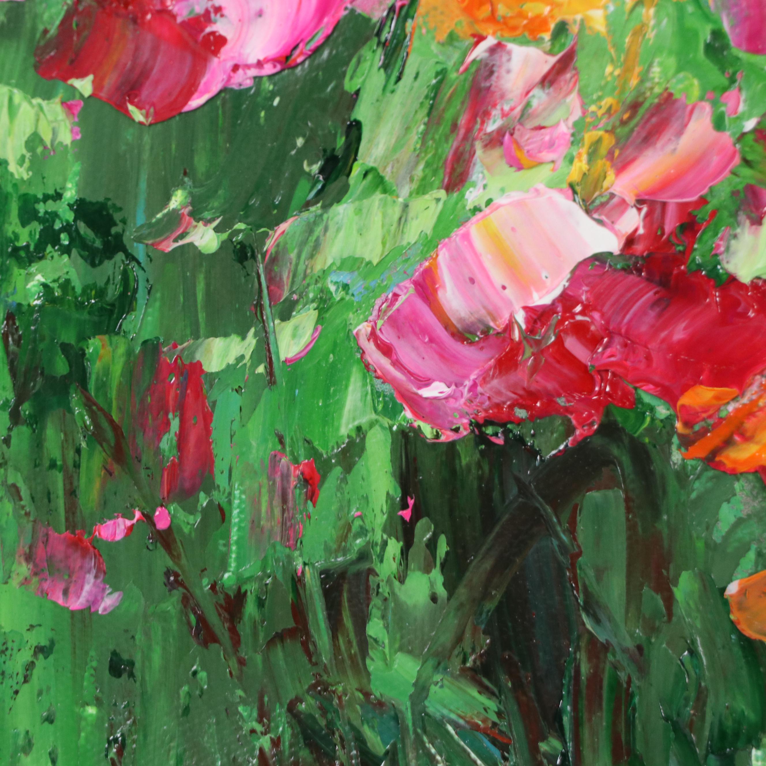 Two Floral Acrylic Paintings, Circa 2024