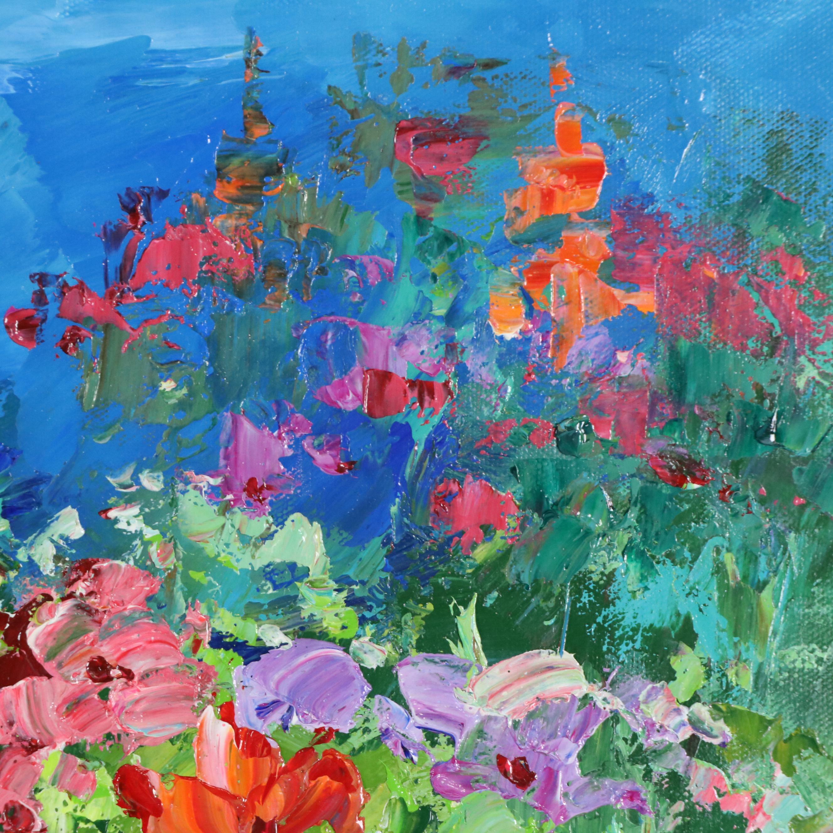 Two Floral Acrylic Paintings, Circa 2024