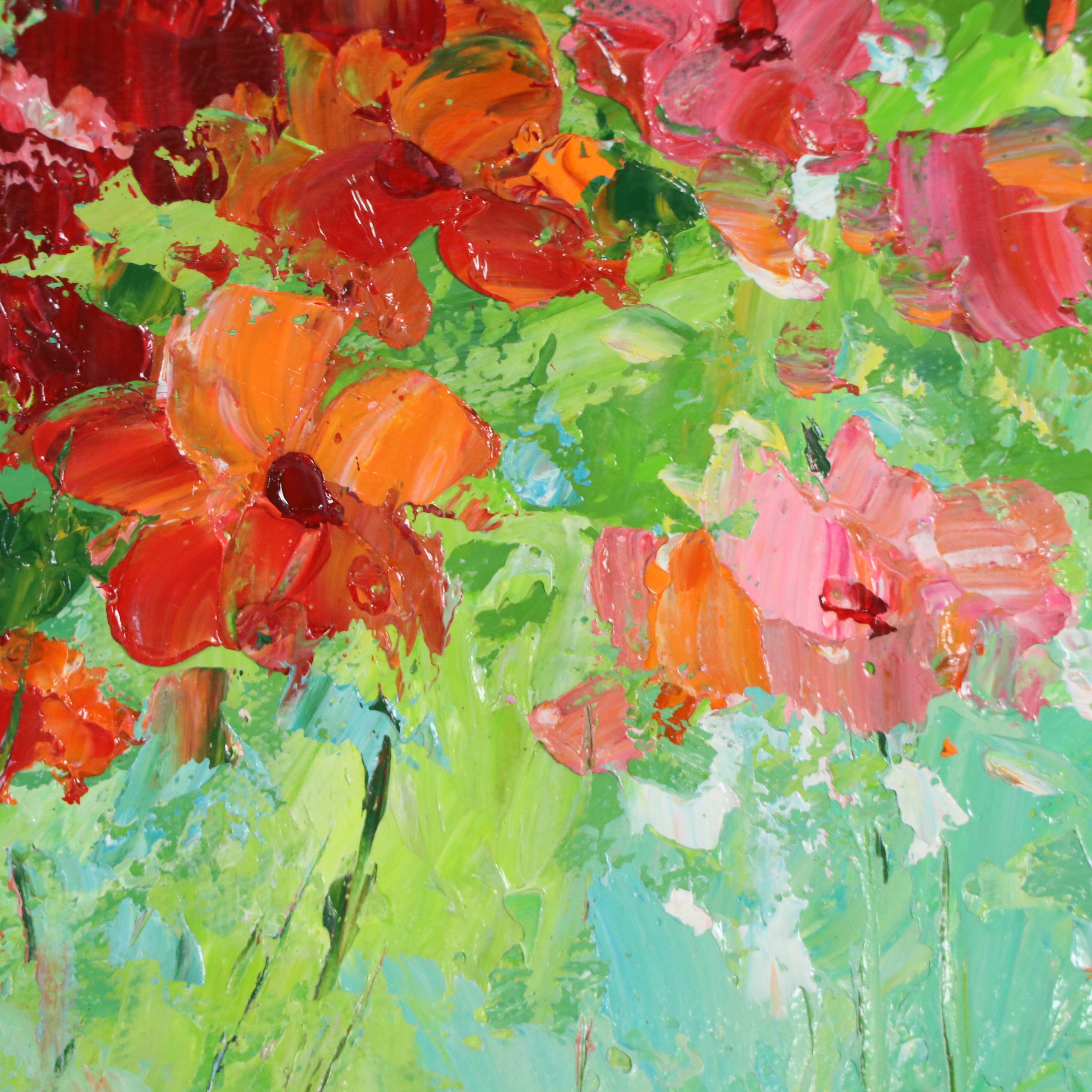 Two Floral Acrylic Paintings, Circa 2024