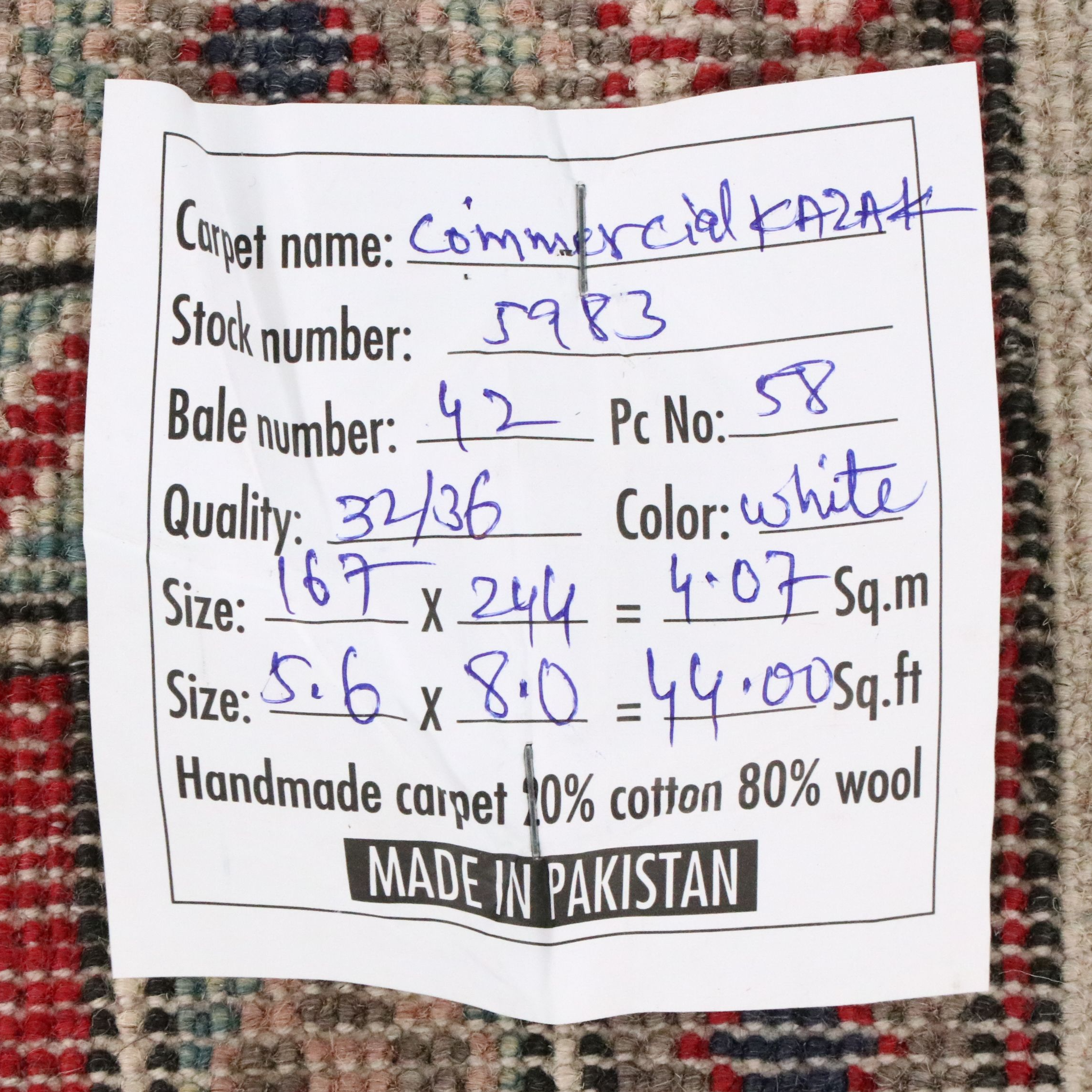 5'6 x 8'1 Hand-Knotted Pakistani Kazak Area Rug