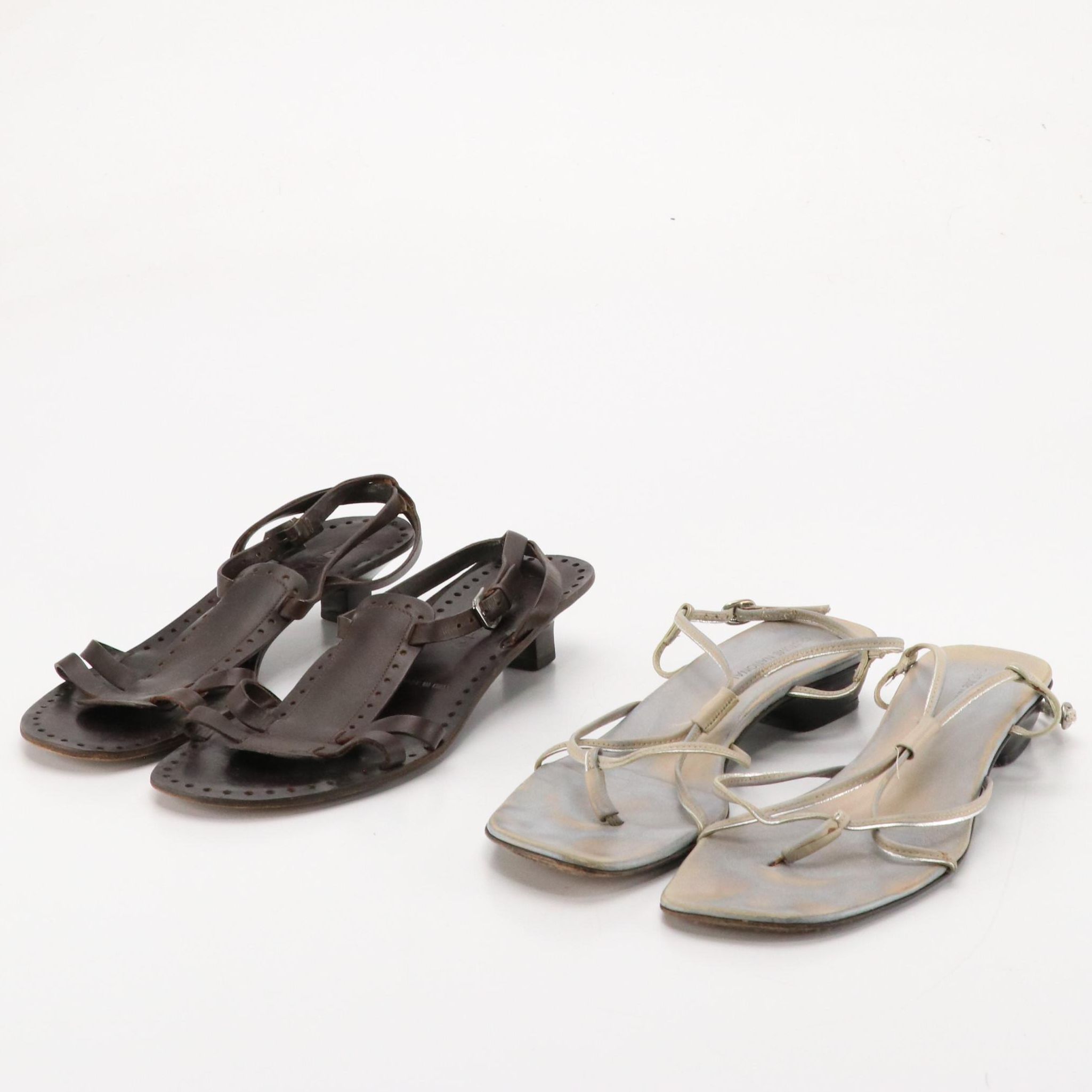 Costume National and Jil Sander Kitten Heel Sandals in Leather