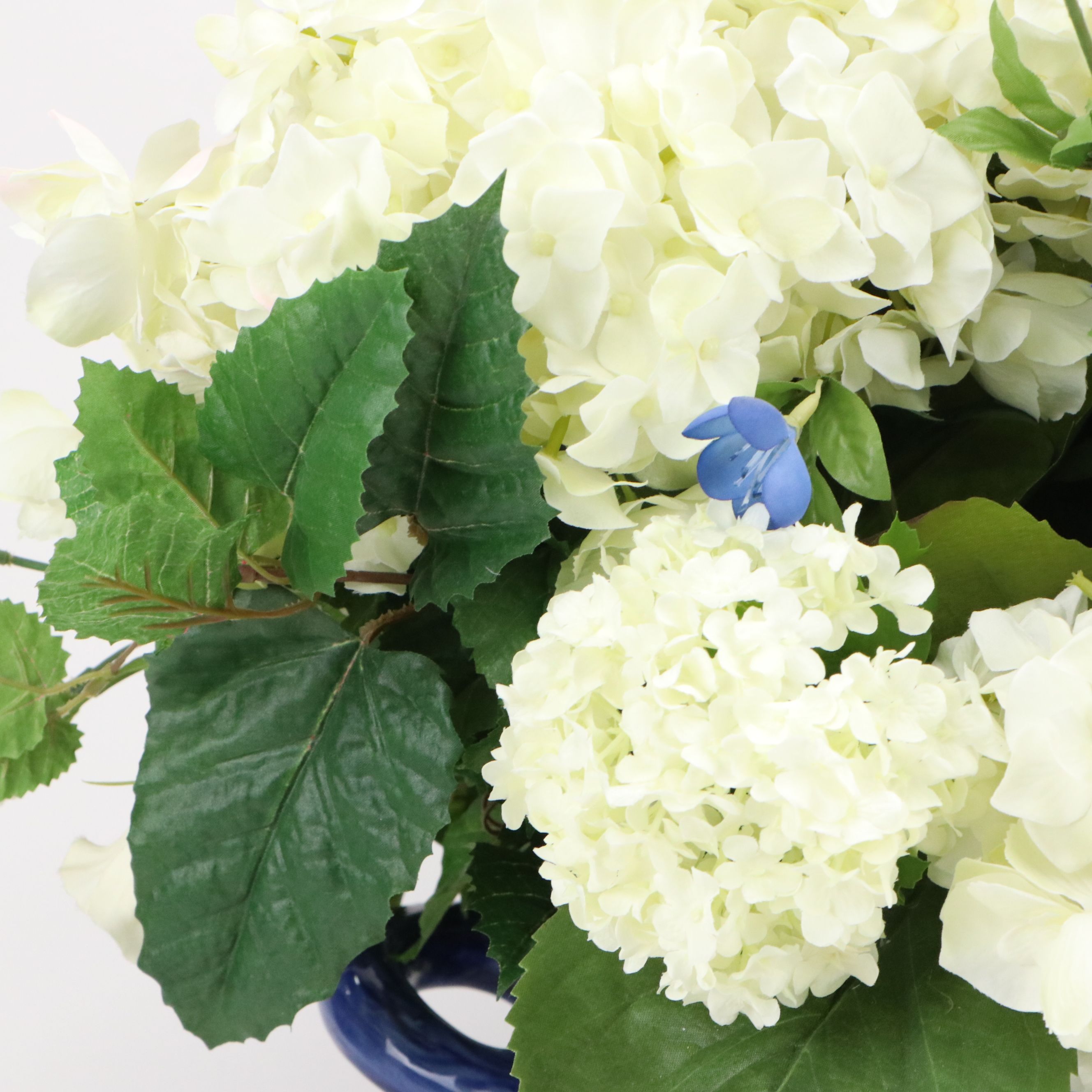Blue on White Porcelain Handled Planter with Artificial Flowers