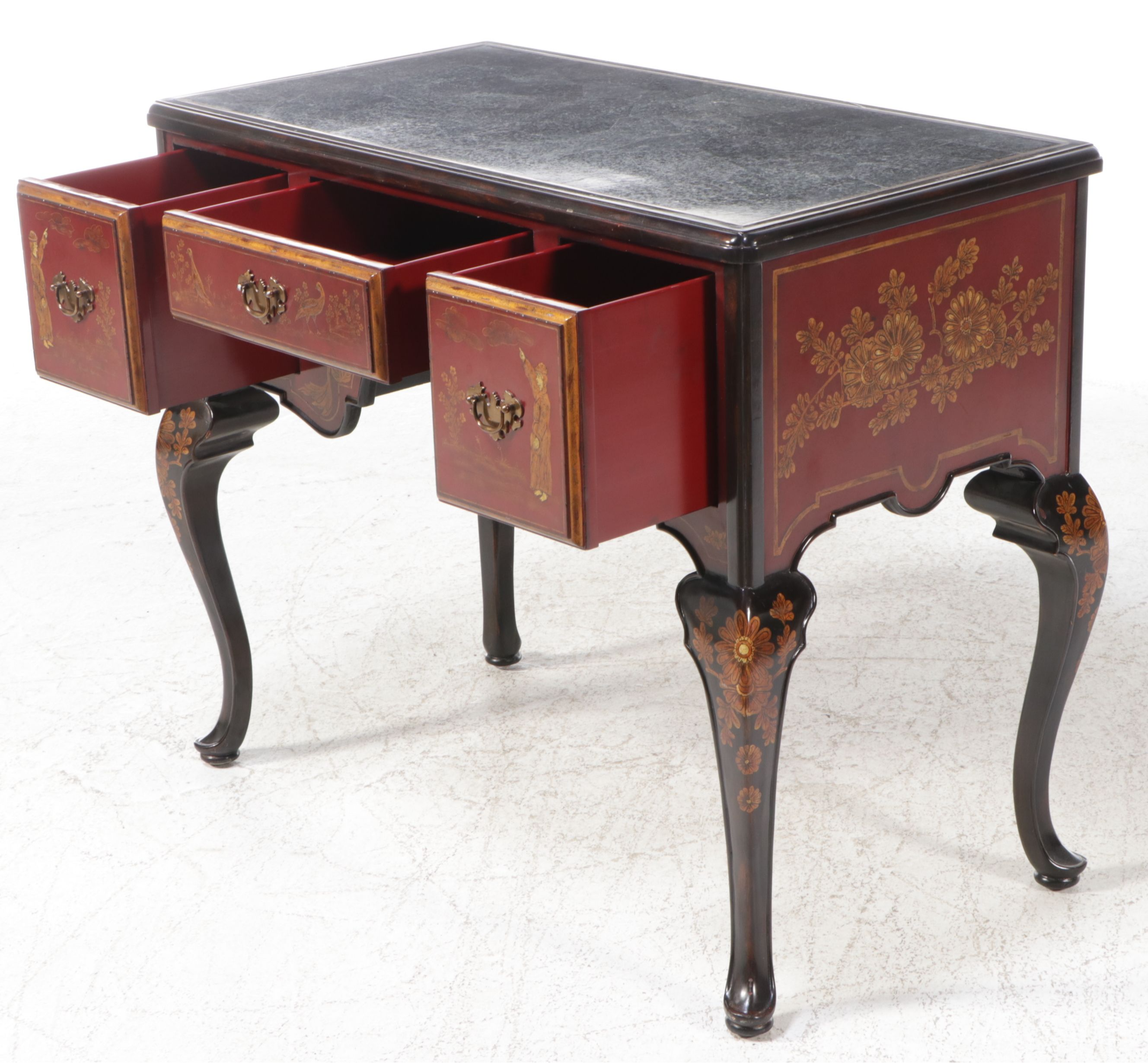 Maitland-Smith Queen Anne Chinoiserie Lacquered Wood Dresser with Marble Top