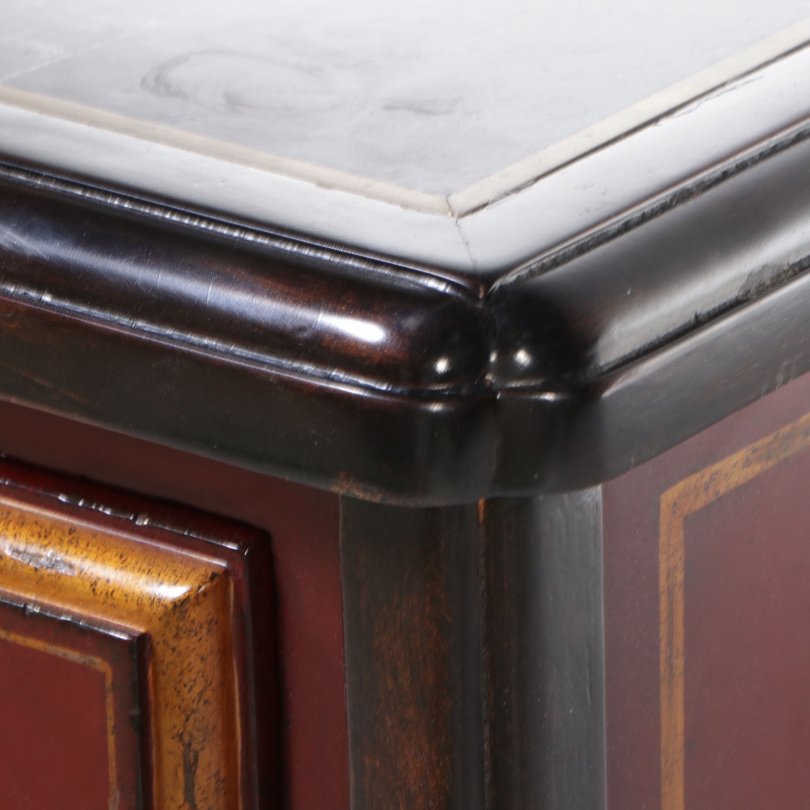 Maitland-Smith Queen Anne Chinoiserie Lacquered Wood Dresser with Marble Top