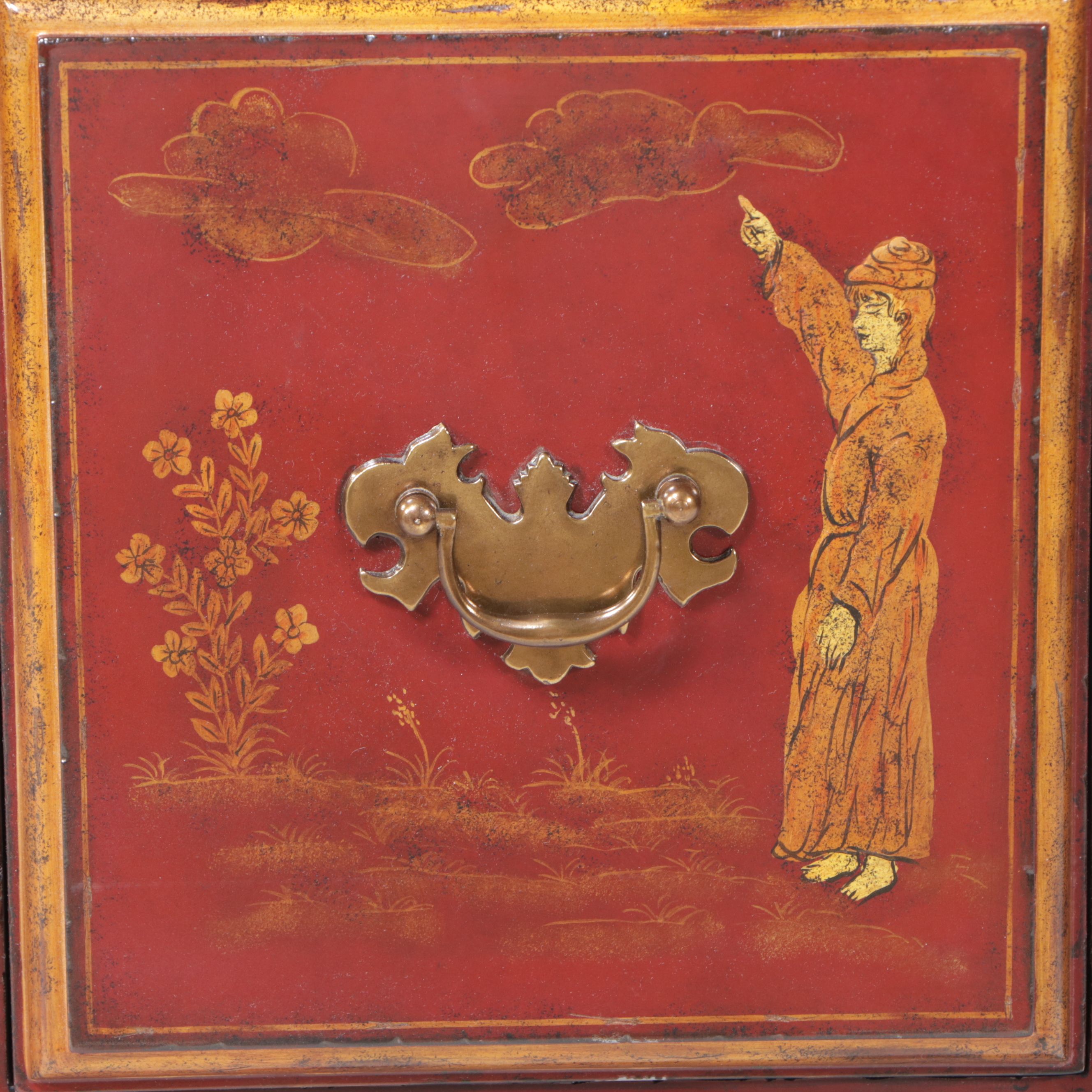 Maitland-Smith Queen Anne Chinoiserie Lacquered Wood Dresser with Marble Top