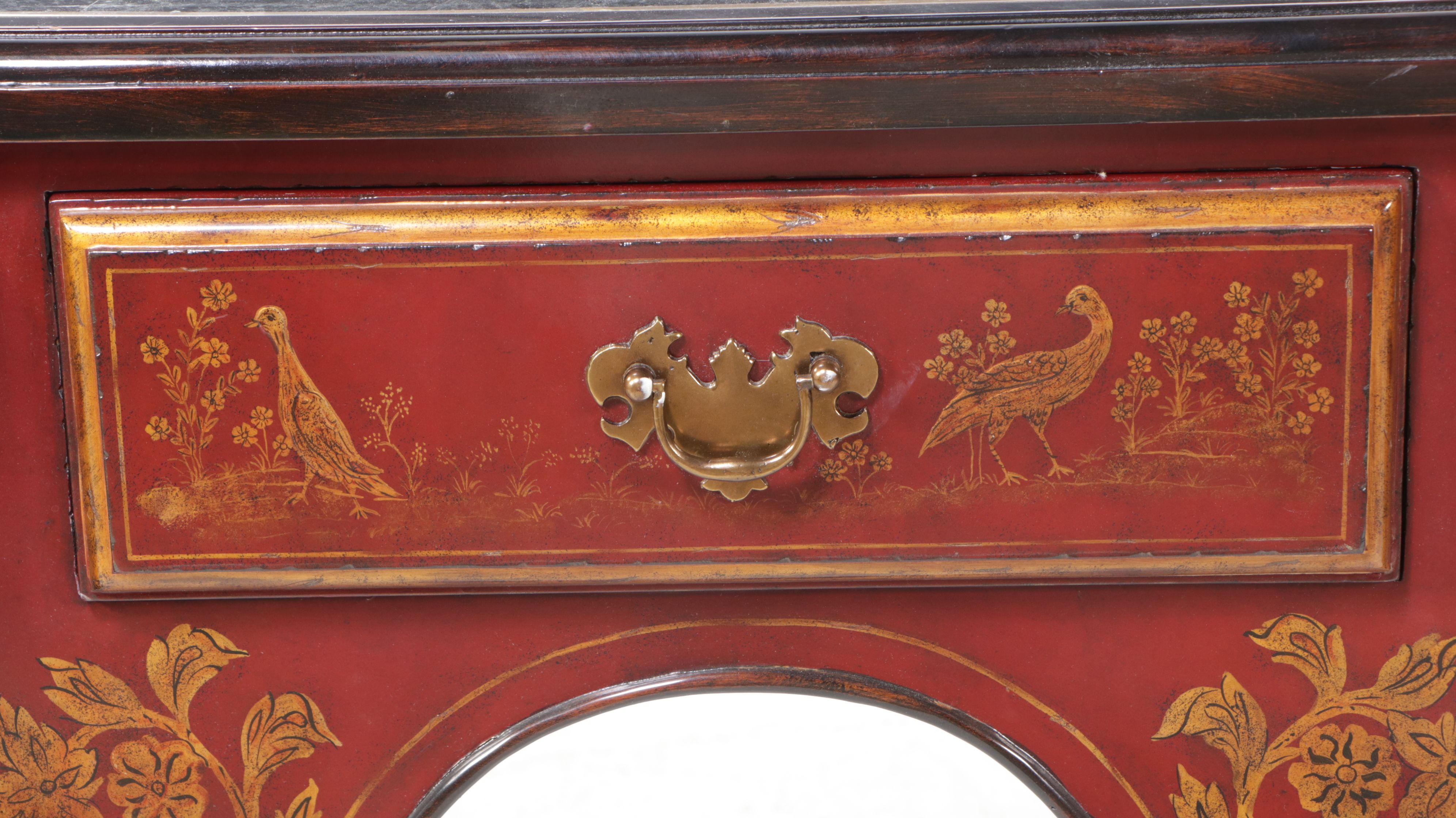 Maitland-Smith Queen Anne Chinoiserie Lacquered Wood Dresser with Marble Top