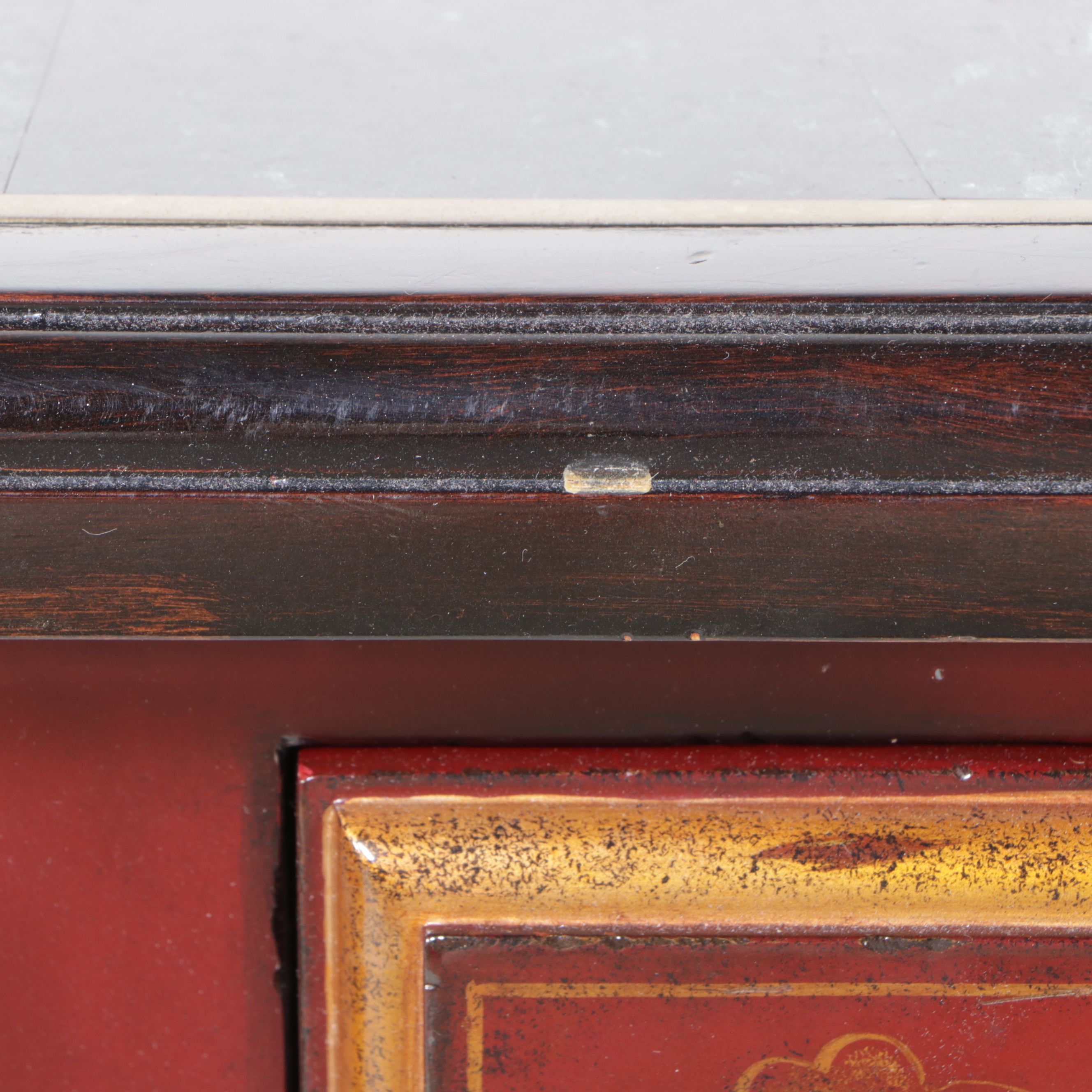 Maitland-Smith Queen Anne Chinoiserie Lacquered Wood Dresser with Marble Top