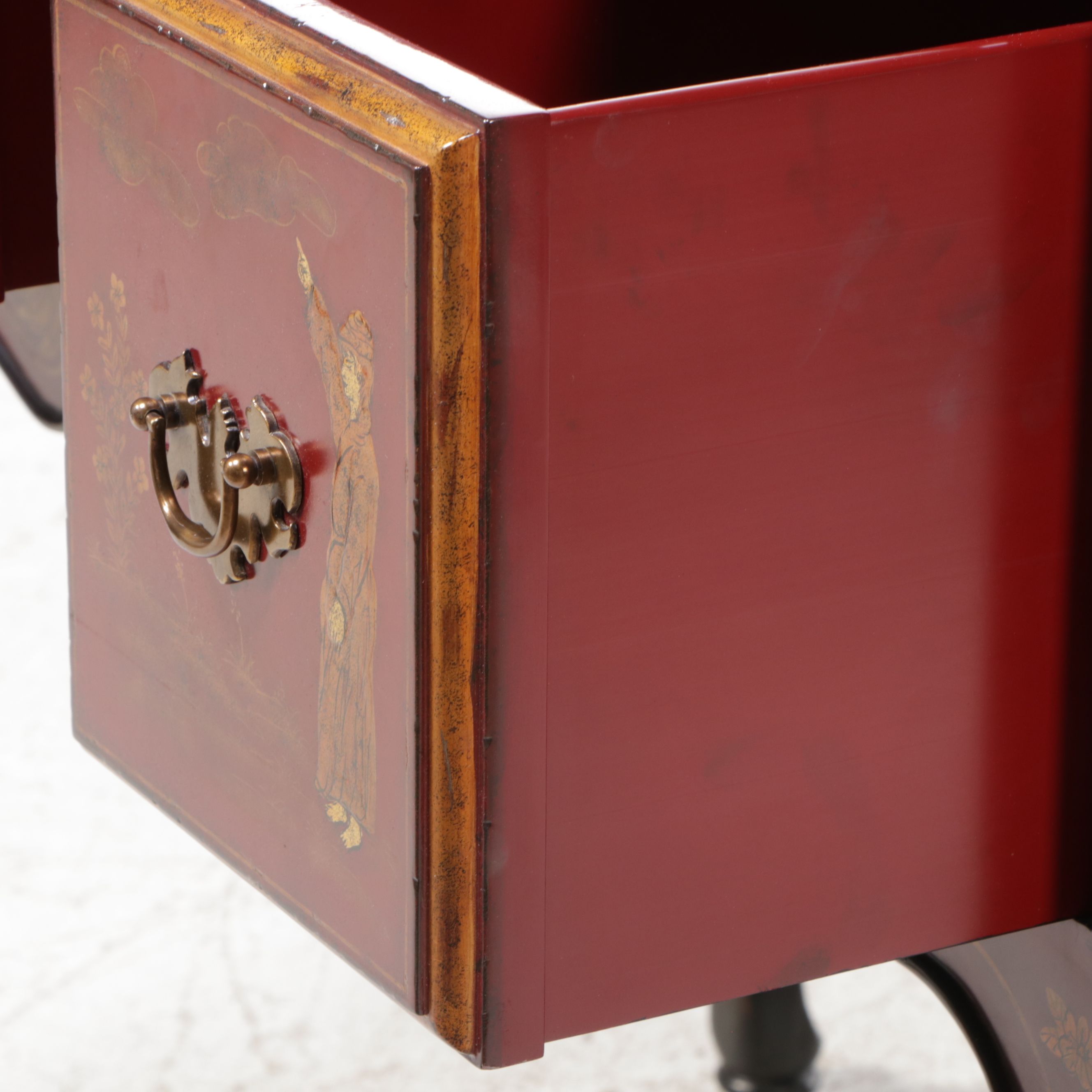 Maitland-Smith Queen Anne Chinoiserie Lacquered Wood Dresser with Marble Top