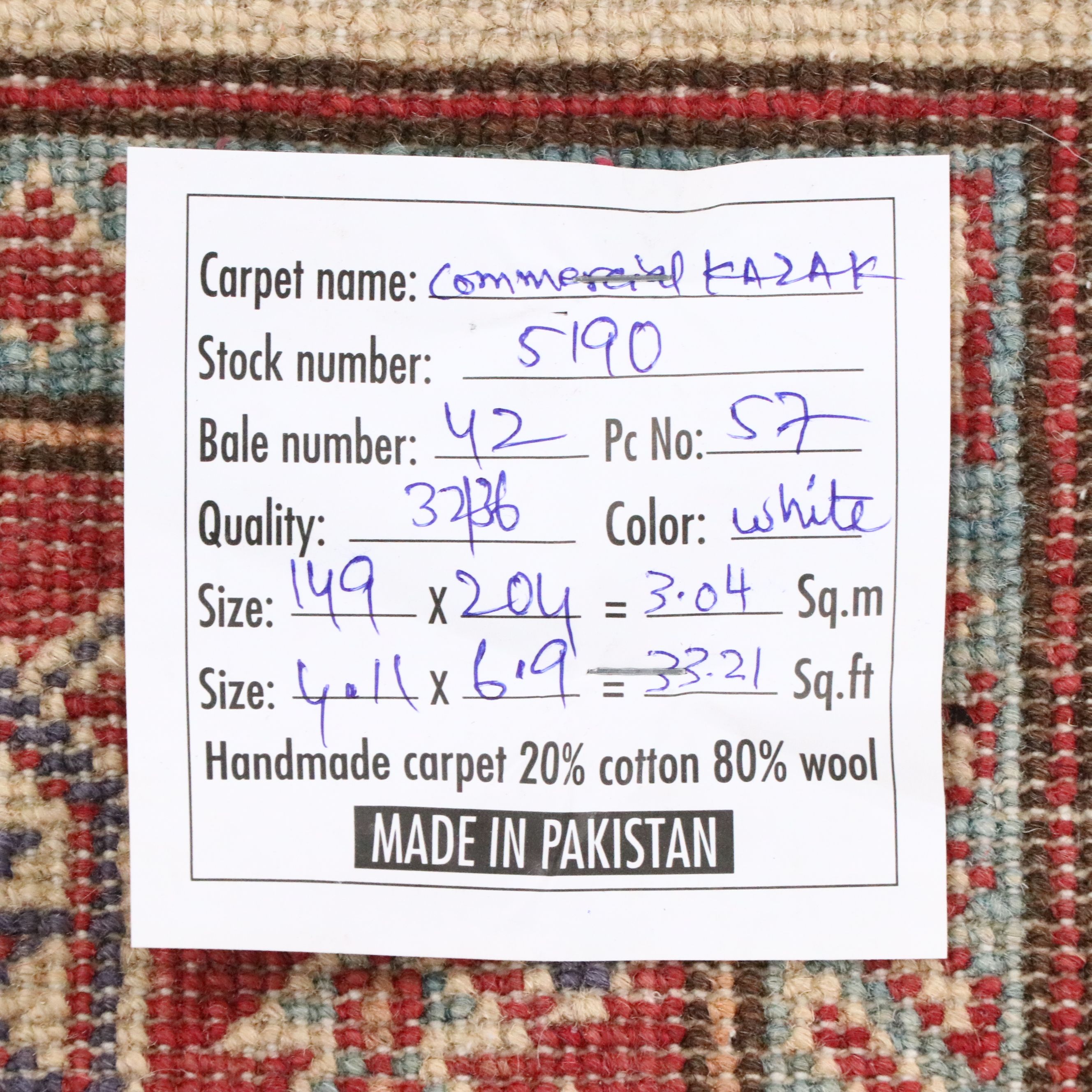4'11 x 6'9 Hand-Knotted Pakistani Kazak Area Rug