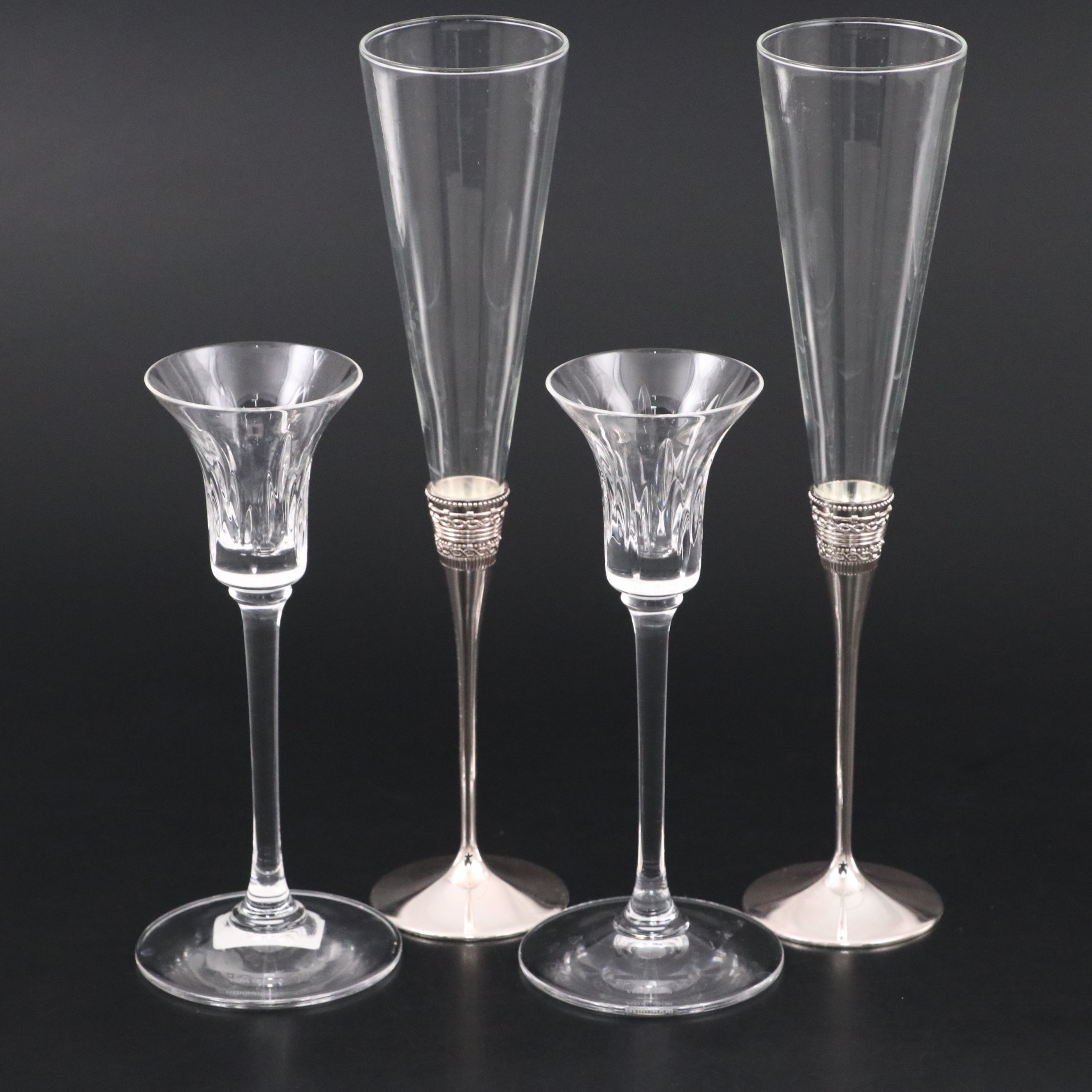 Wedgwood for Vera Wang Metal Base Glass Champagne Flues with Glass Candlesticks