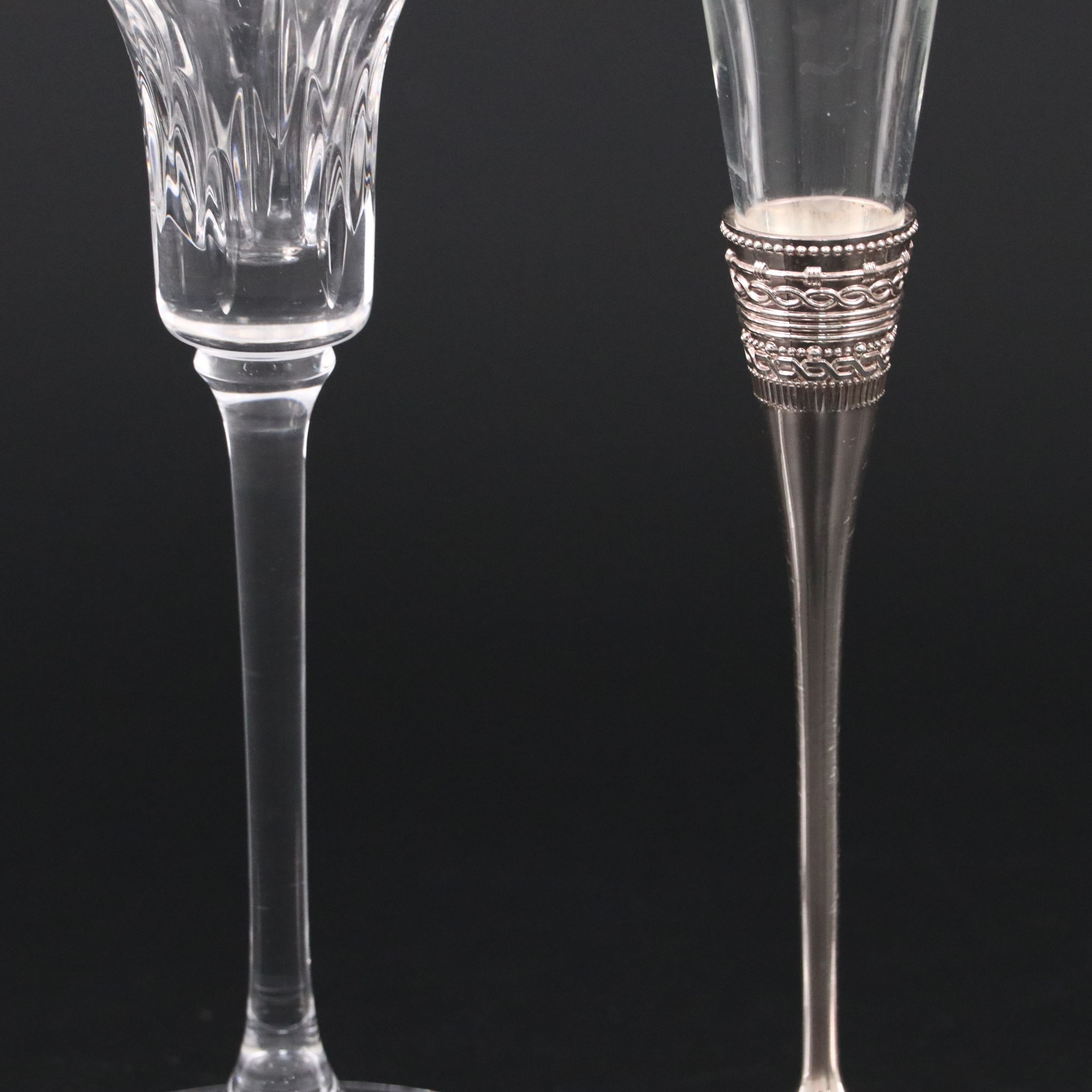 Wedgwood for Vera Wang Metal Base Glass Champagne Flues with Glass Candlesticks