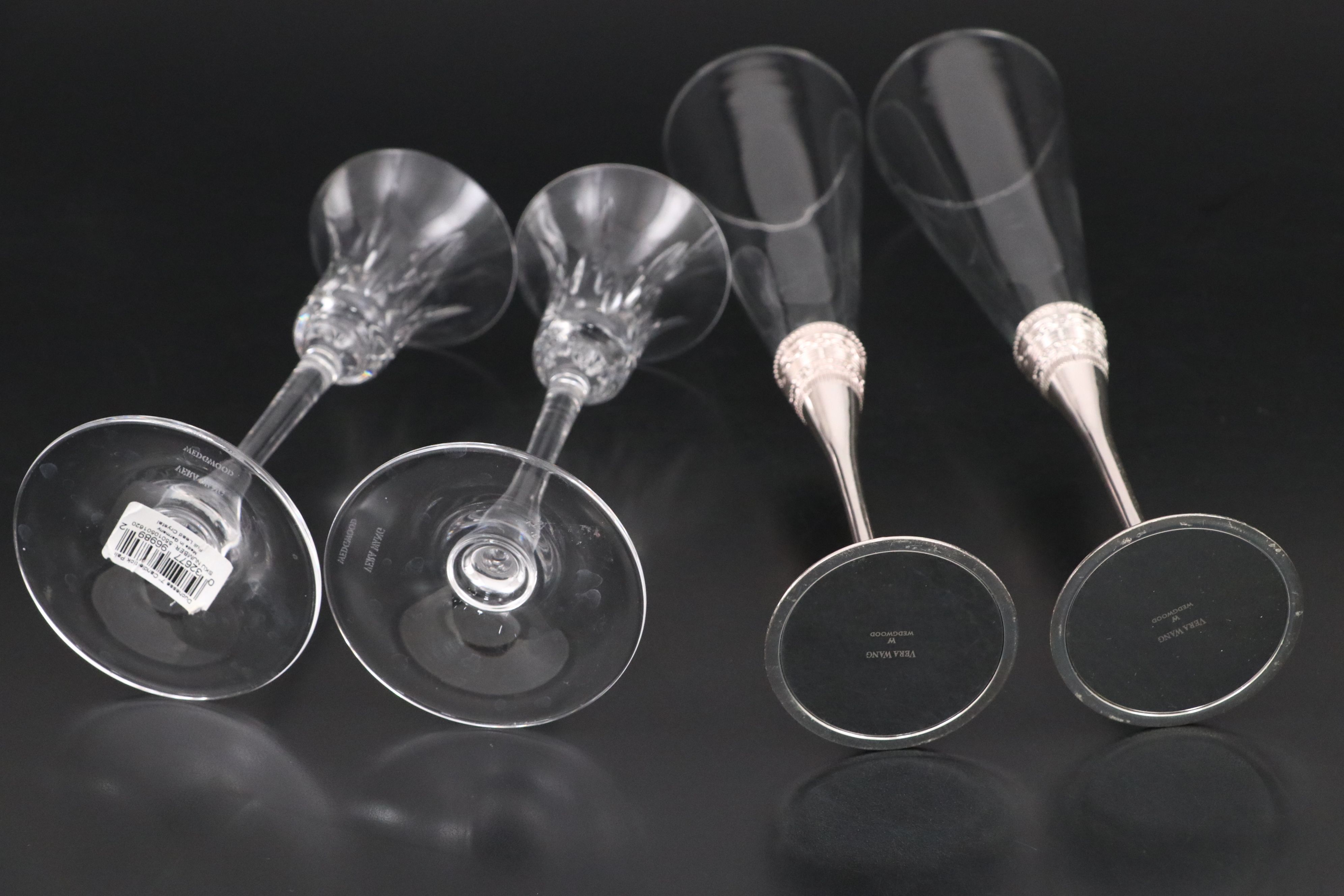 Wedgwood for Vera Wang Metal Base Glass Champagne Flues with Glass Candlesticks