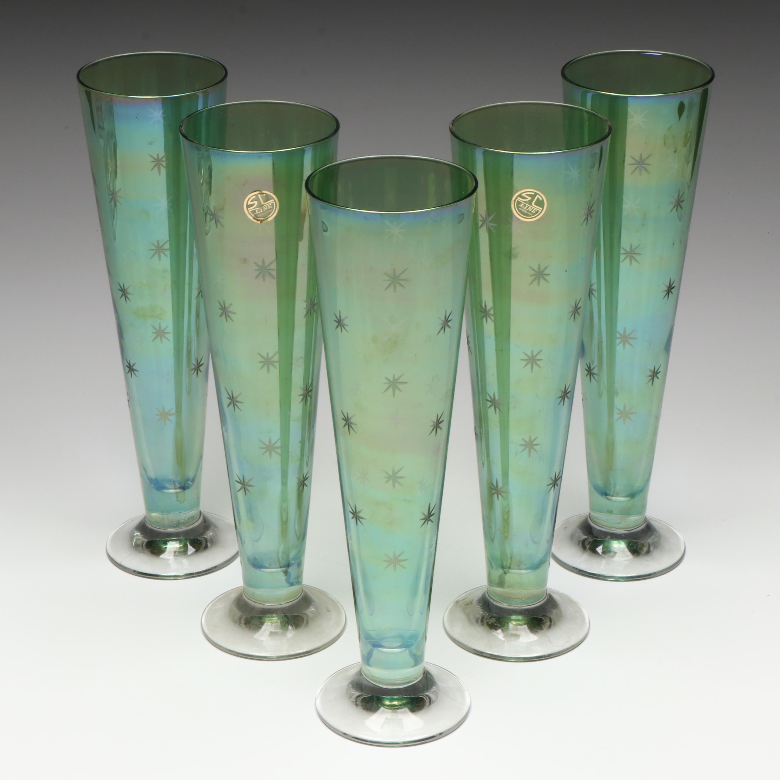 SC Line Green Flash Star Etched Glass Pilsner Glasses