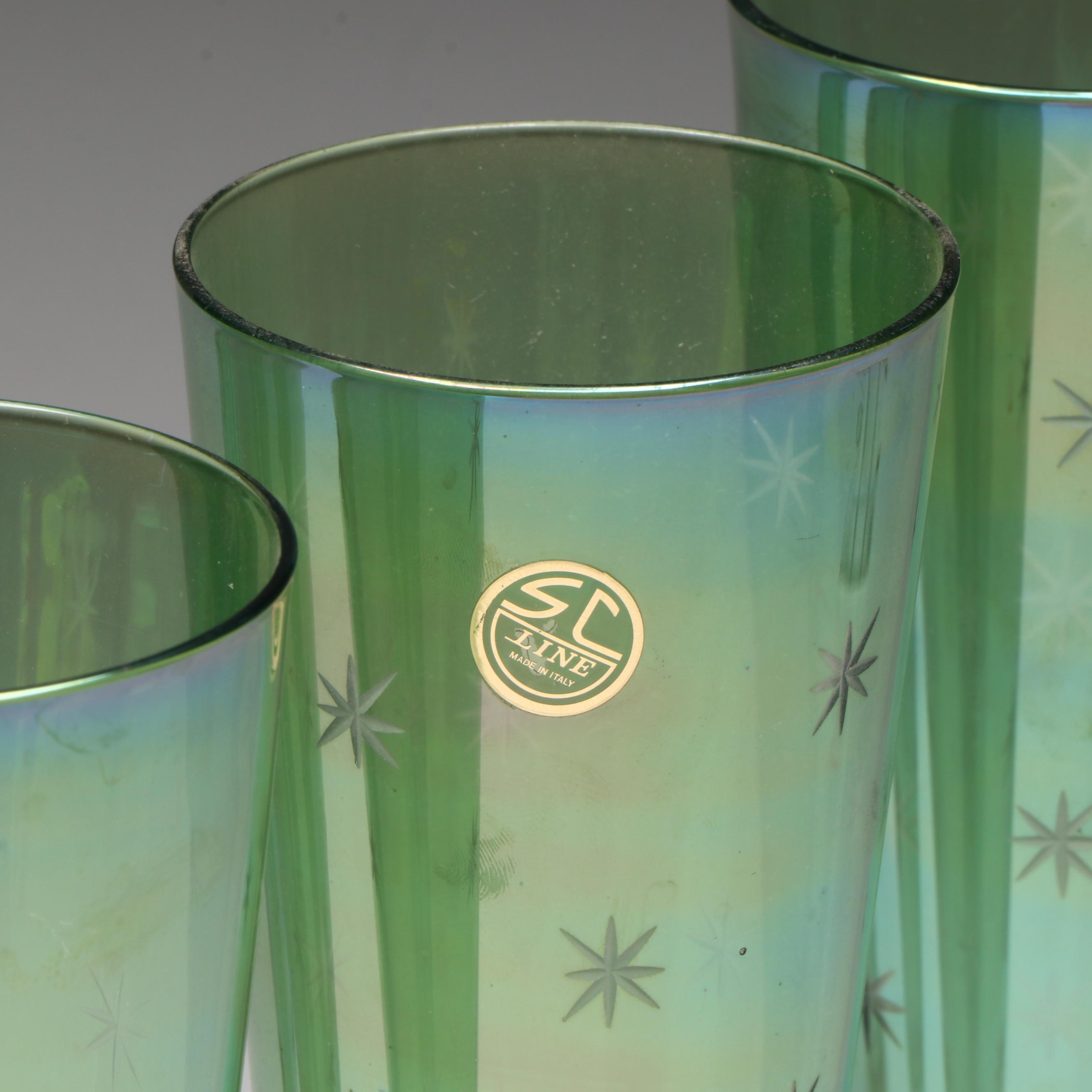 SC Line Green Flash Star Etched Glass Pilsner Glasses