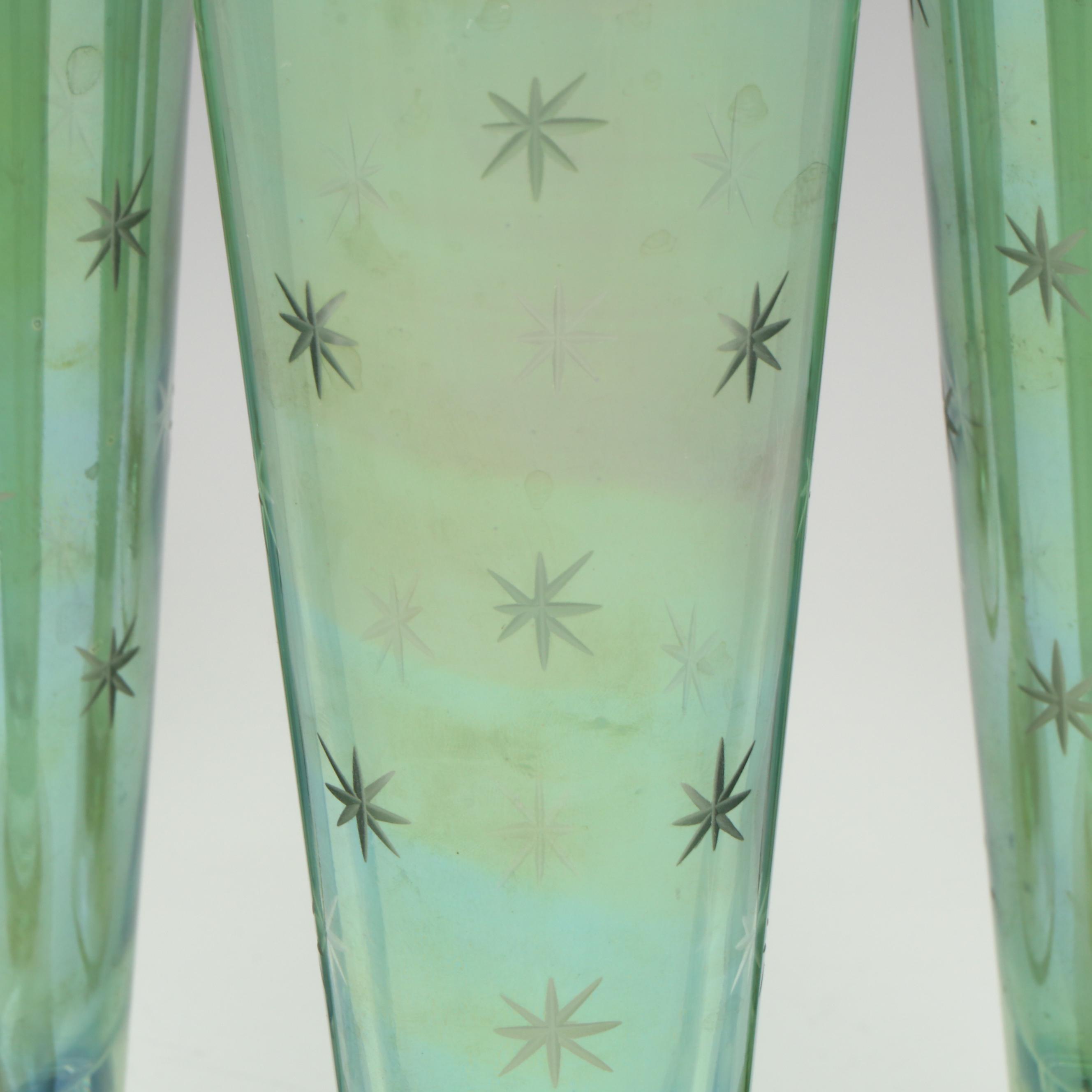 SC Line Green Flash Star Etched Glass Pilsner Glasses