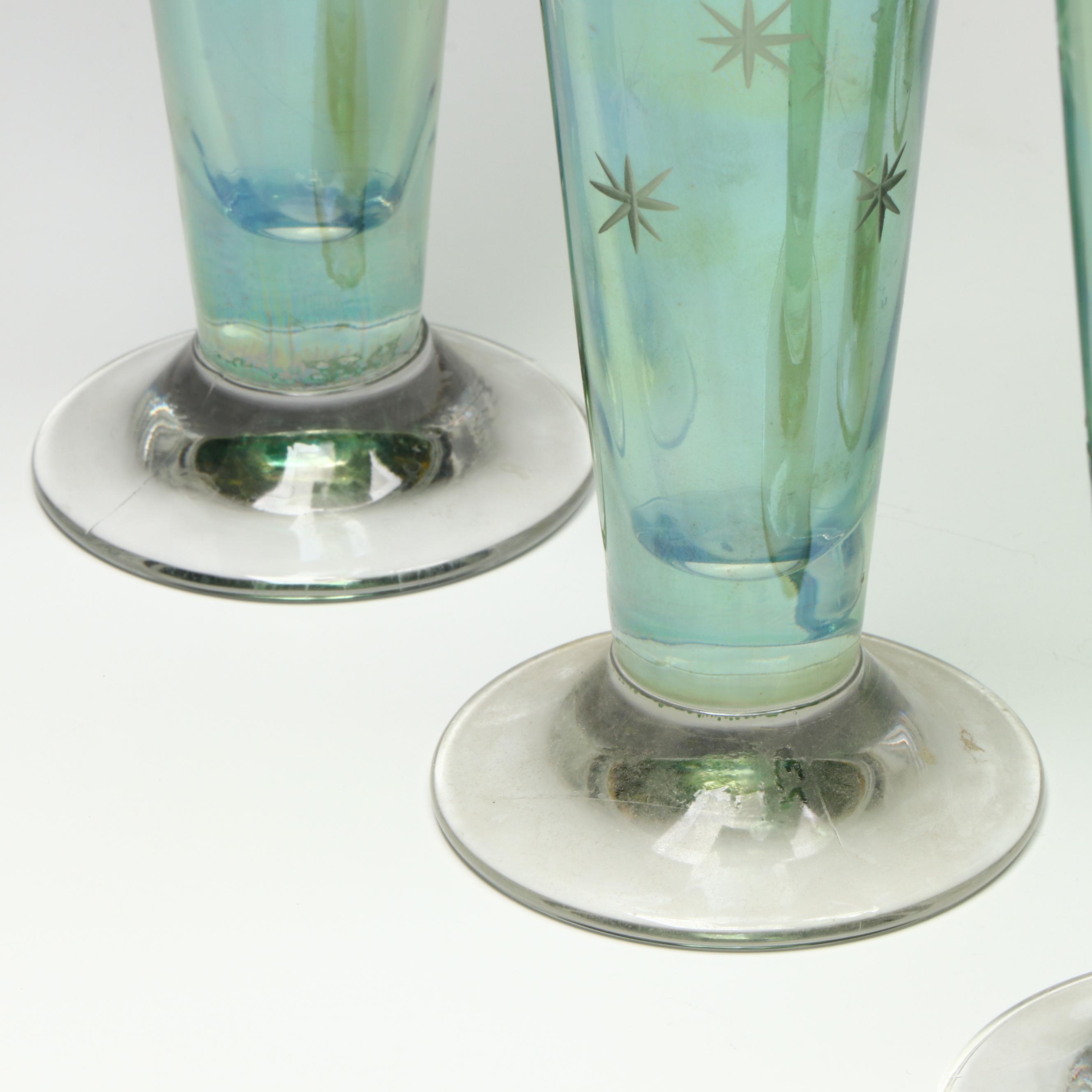 SC Line Green Flash Star Etched Glass Pilsner Glasses