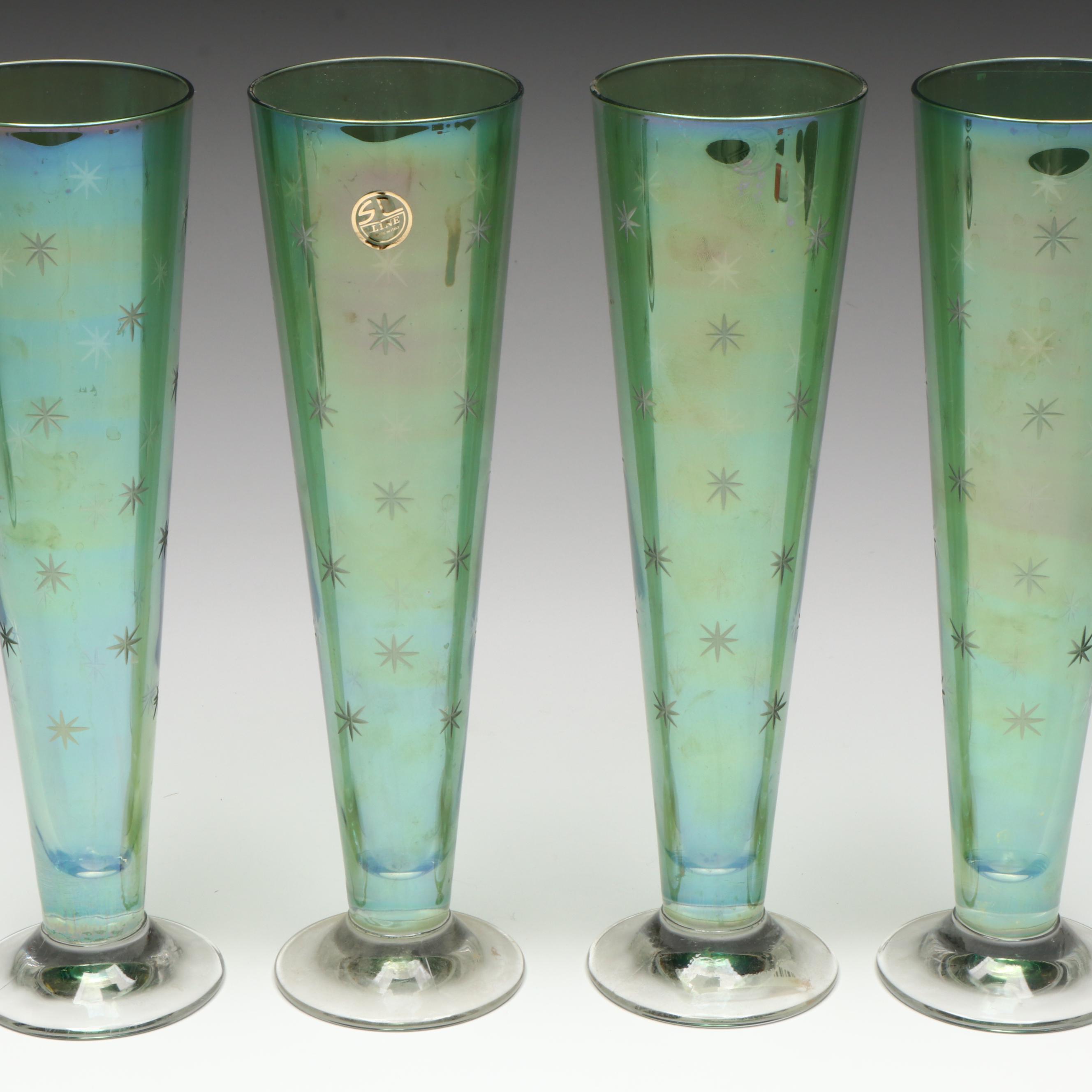 SC Line Green Flash Star Etched Glass Pilsner Glasses