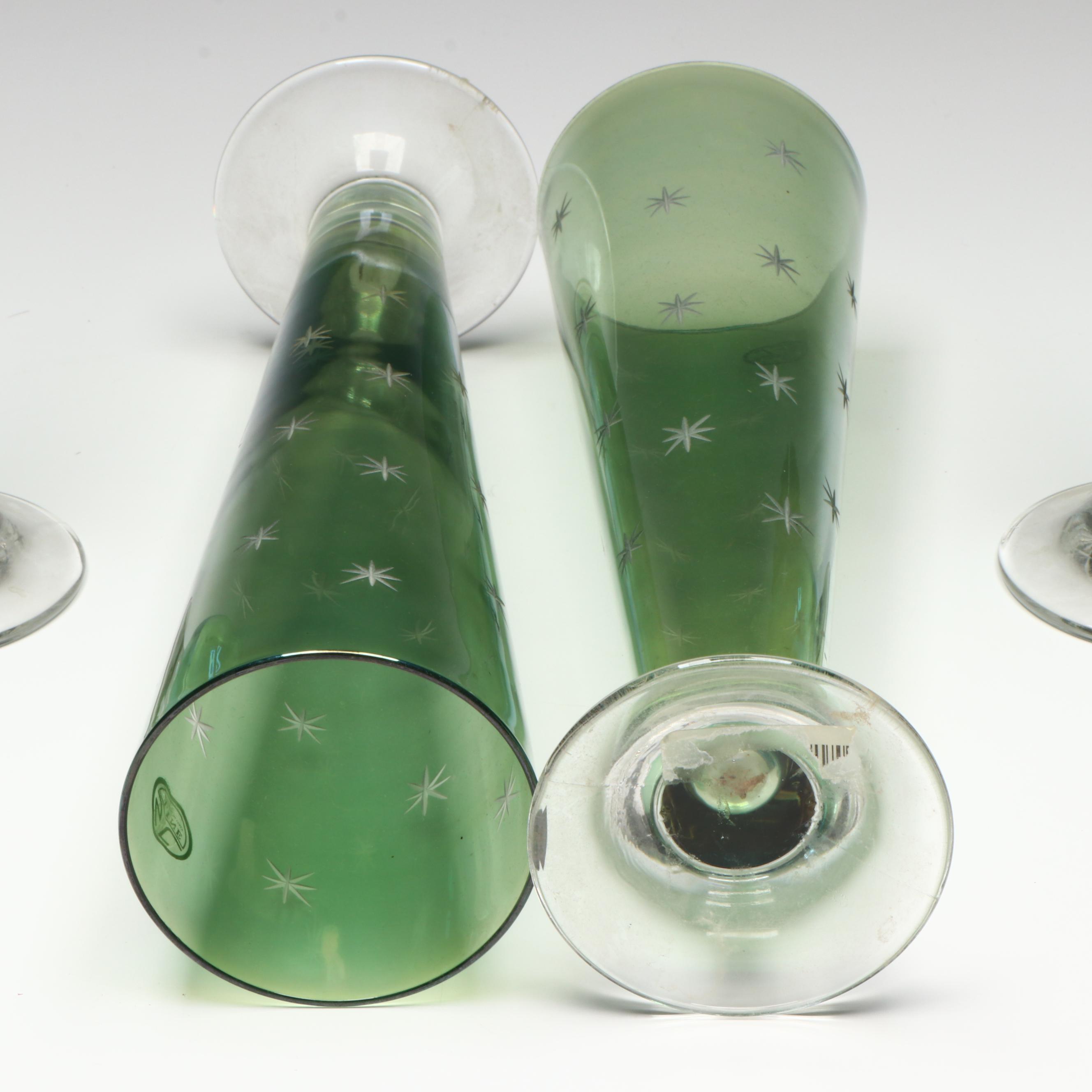 SC Line Green Flash Star Etched Glass Pilsner Glasses