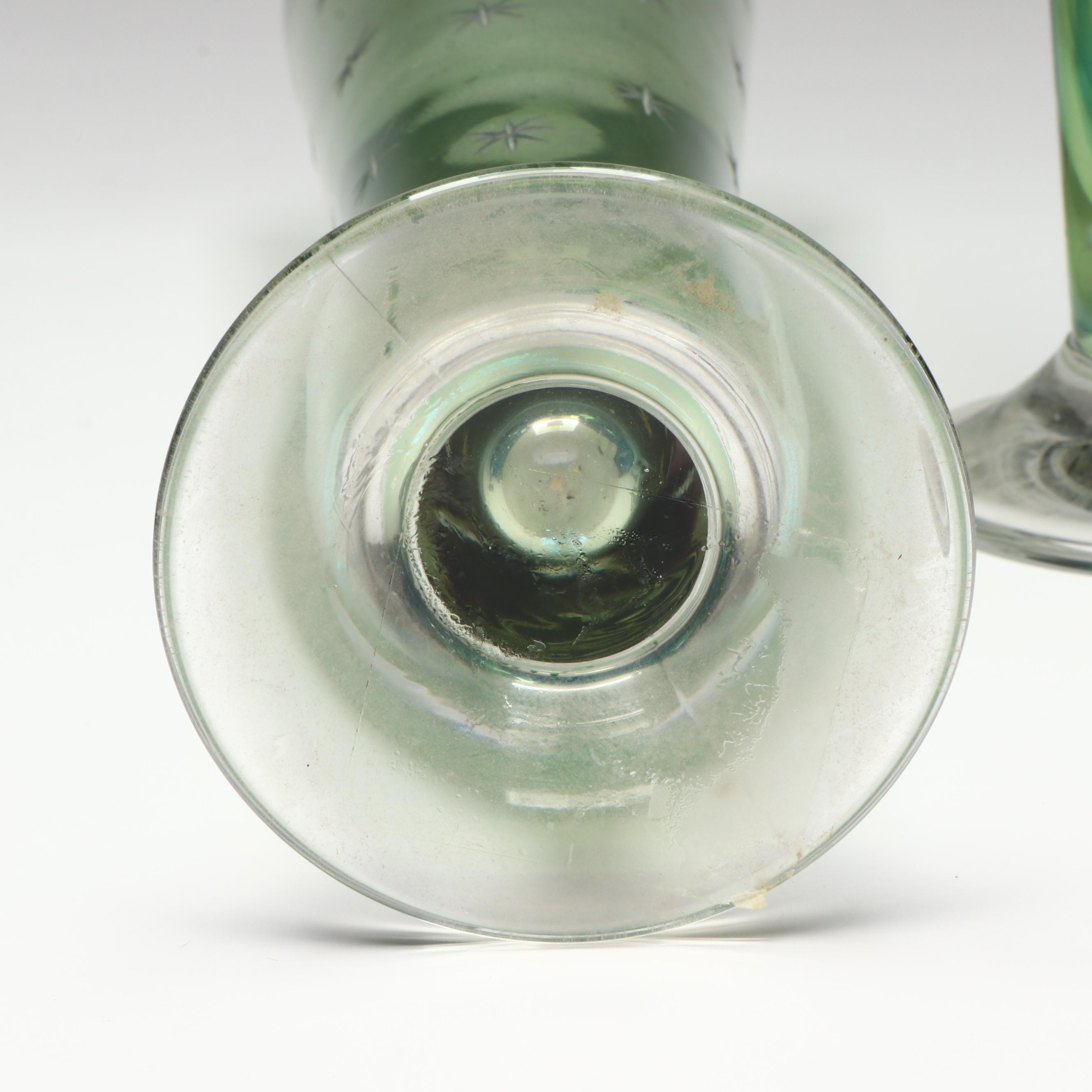 SC Line Green Flash Star Etched Glass Pilsner Glasses