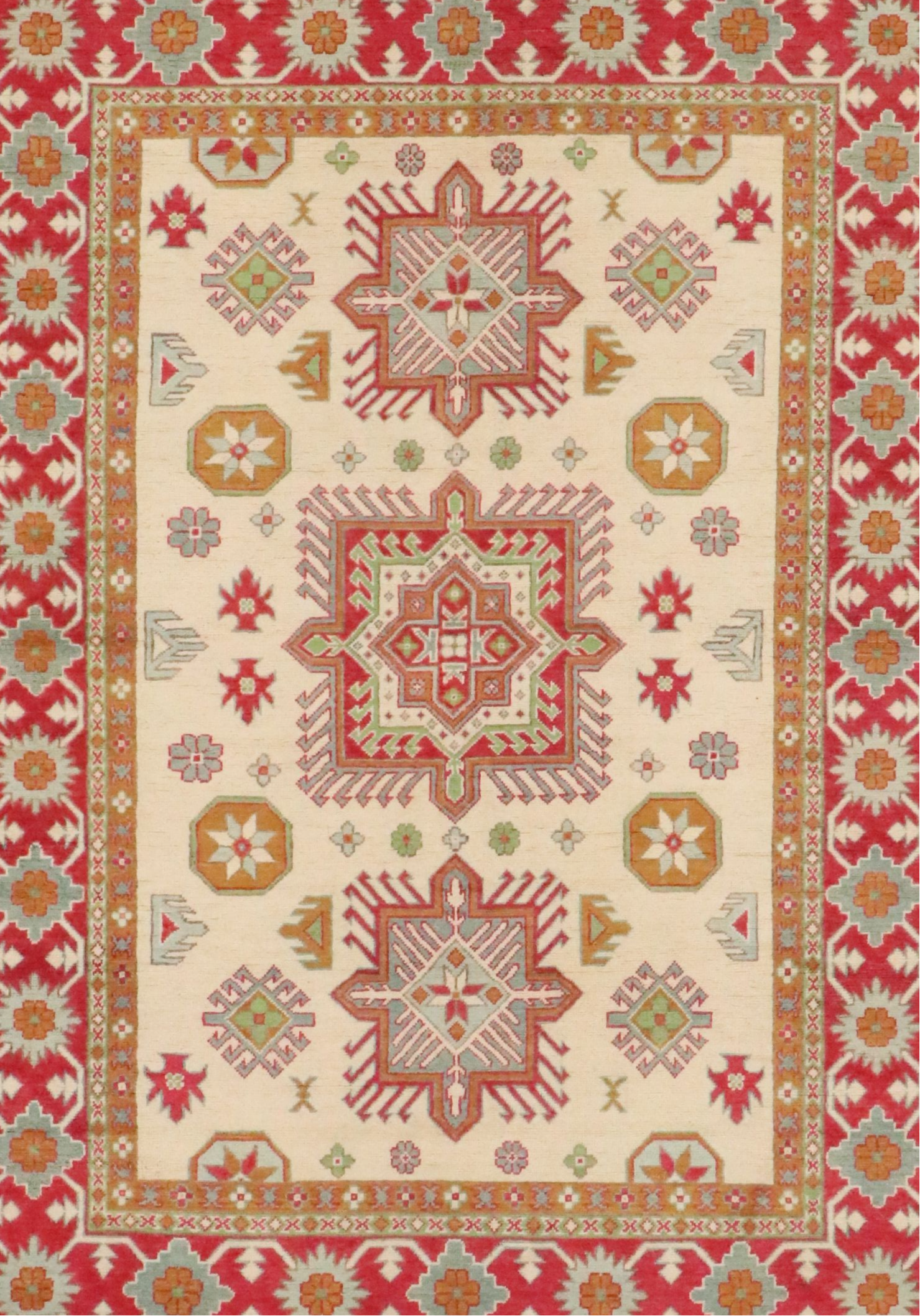 5'6 x 7'9 Hand-Knotted Pakistani Kazak Area Rug