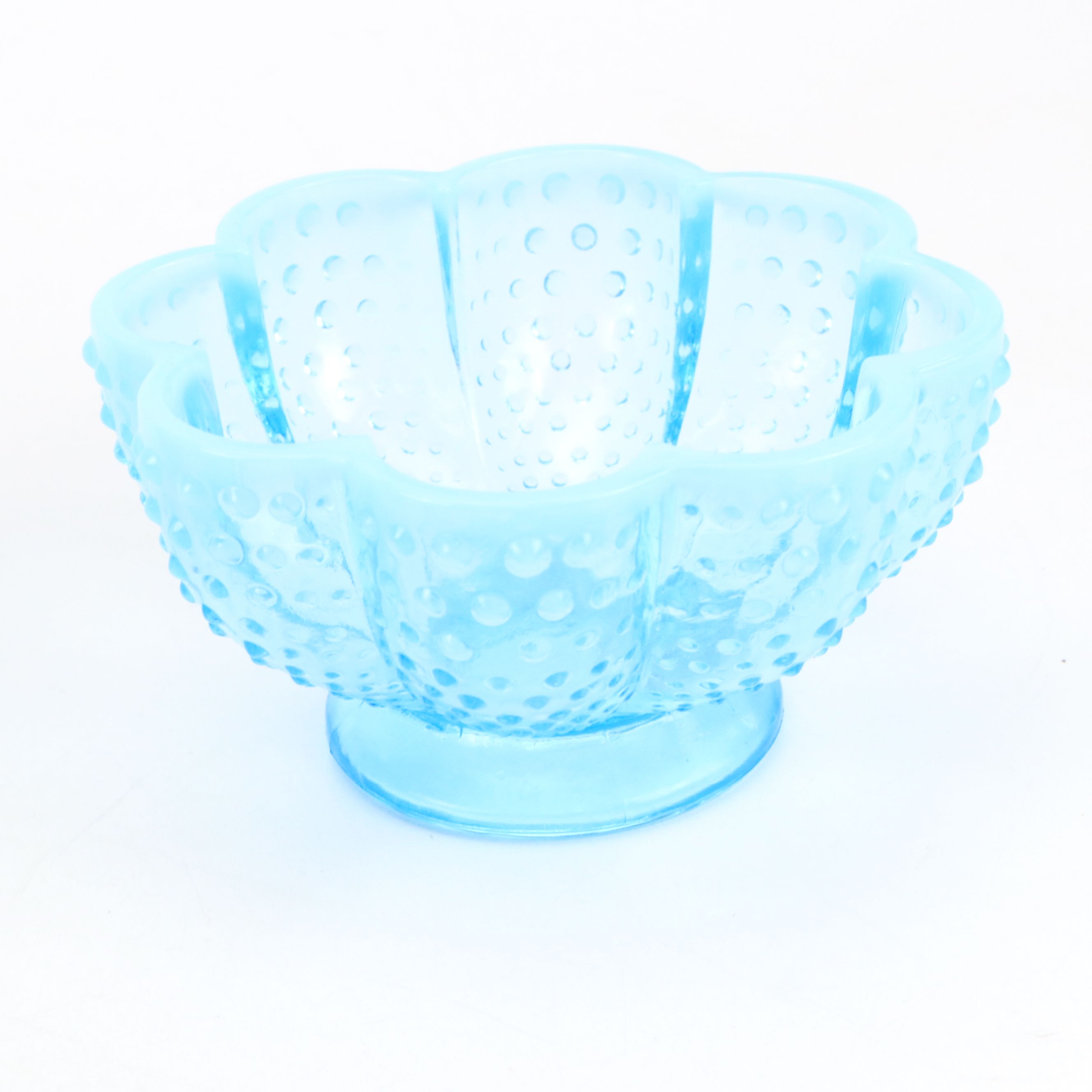A. J. Beatty & Sons Celery Vase with Fenton Blue Hobnail Baskets and Bowl