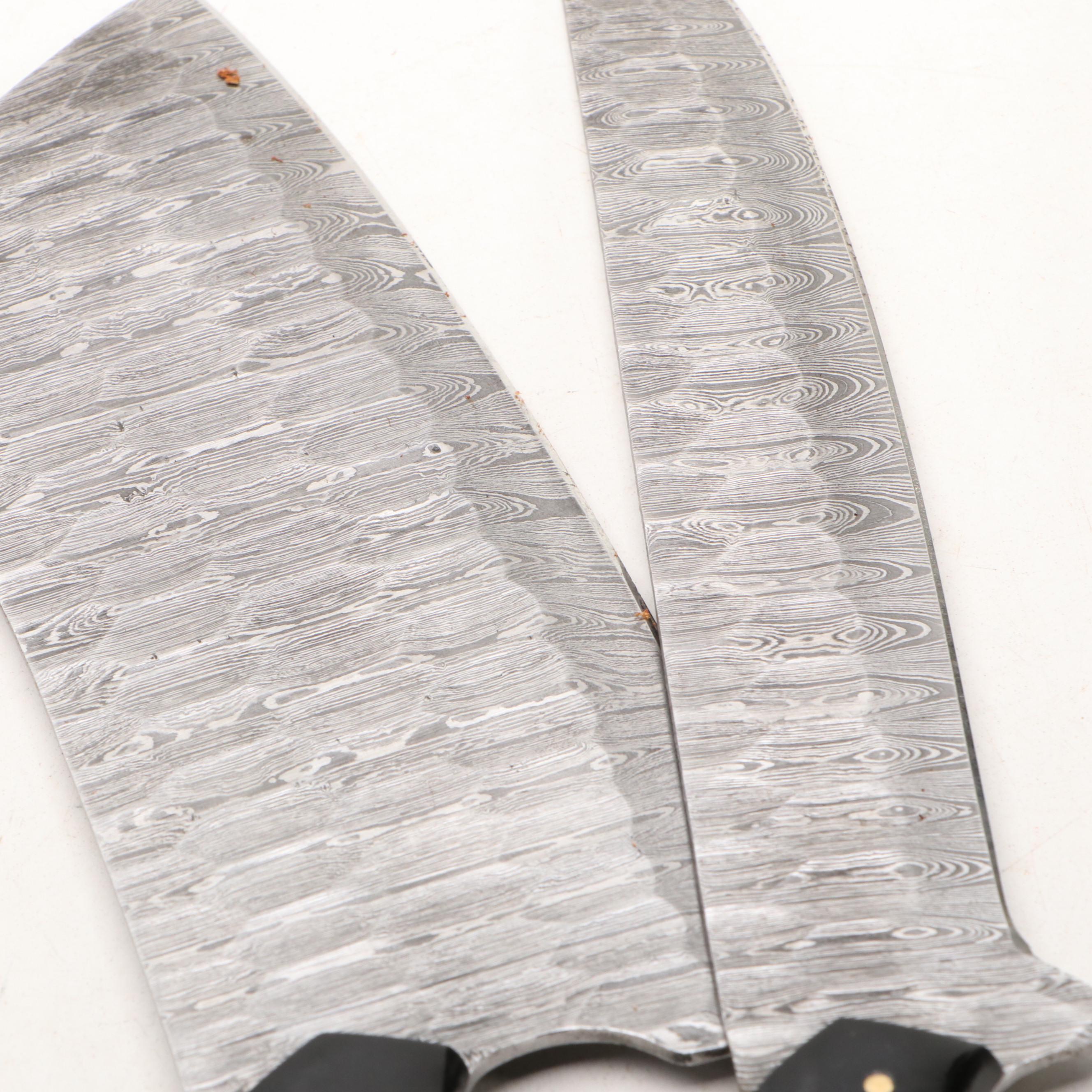 Damascus Steel and Marbled Resin Chef's Knife Set in Suede Leather Roll