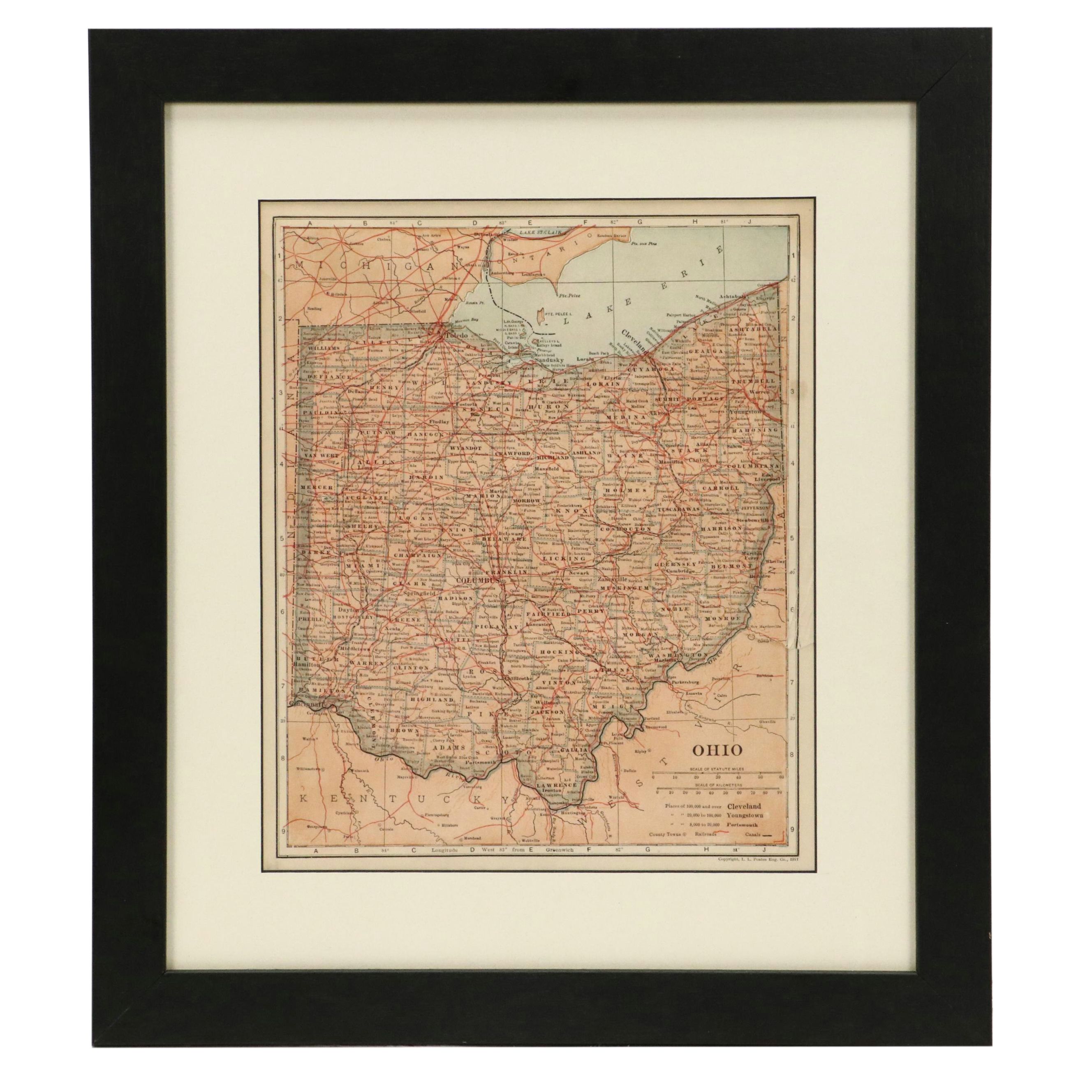 Map Engraving of Ohio Road Atlas, 1917