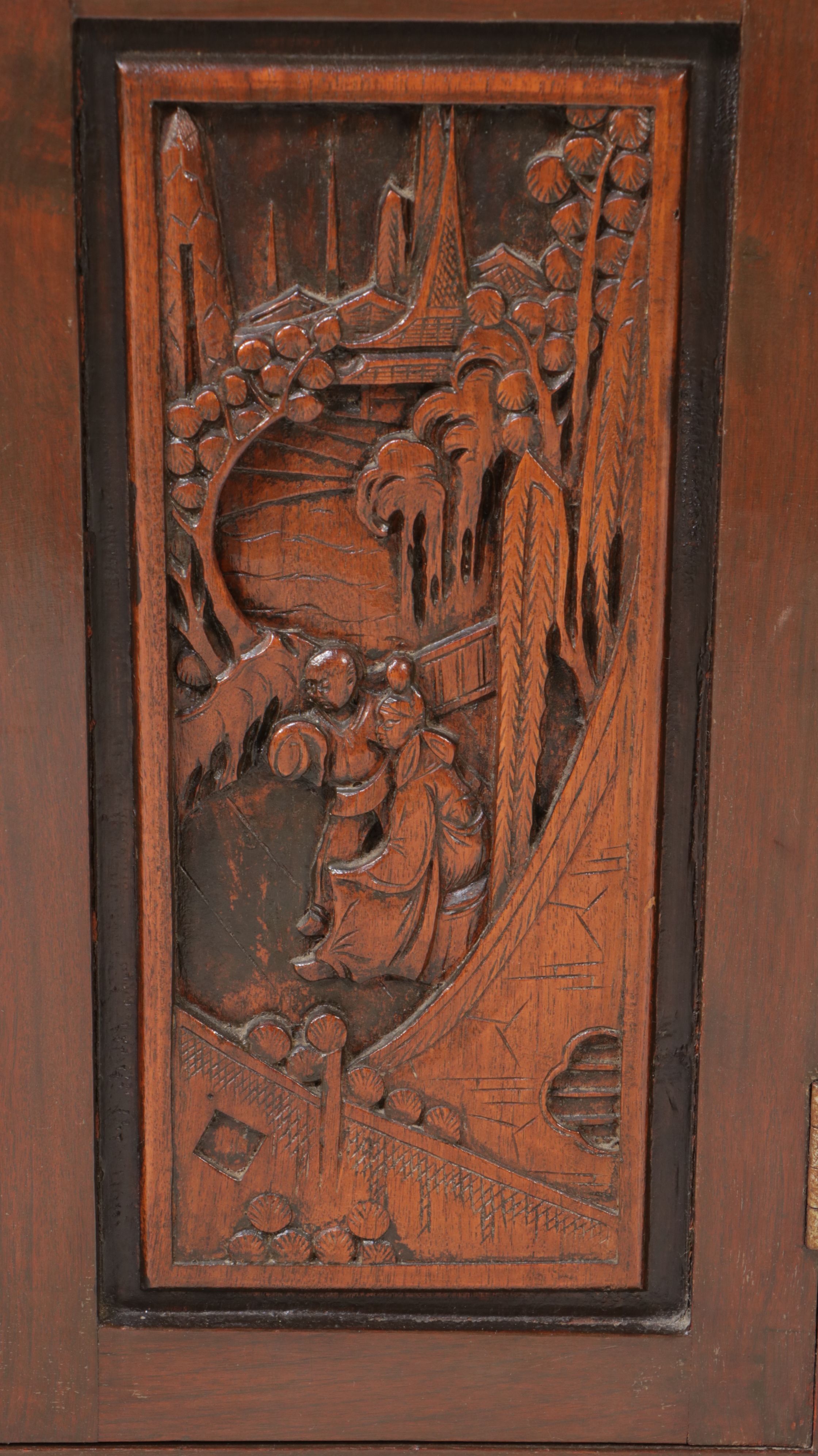 Singaporean Carved Wood Dry Bar Cabinet, Mid–Late 20th Century