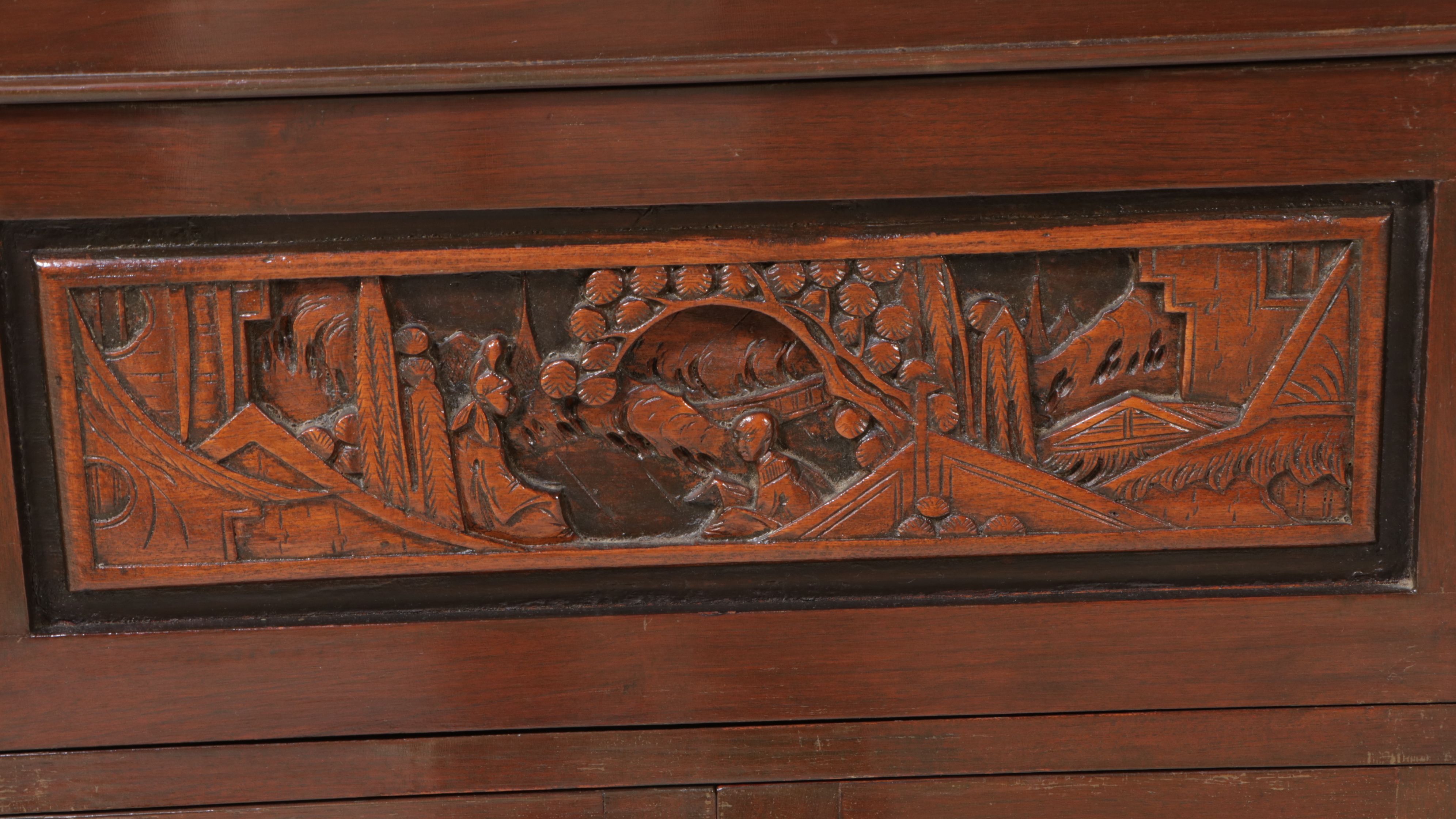 Singaporean Carved Wood Dry Bar Cabinet, Mid–Late 20th Century