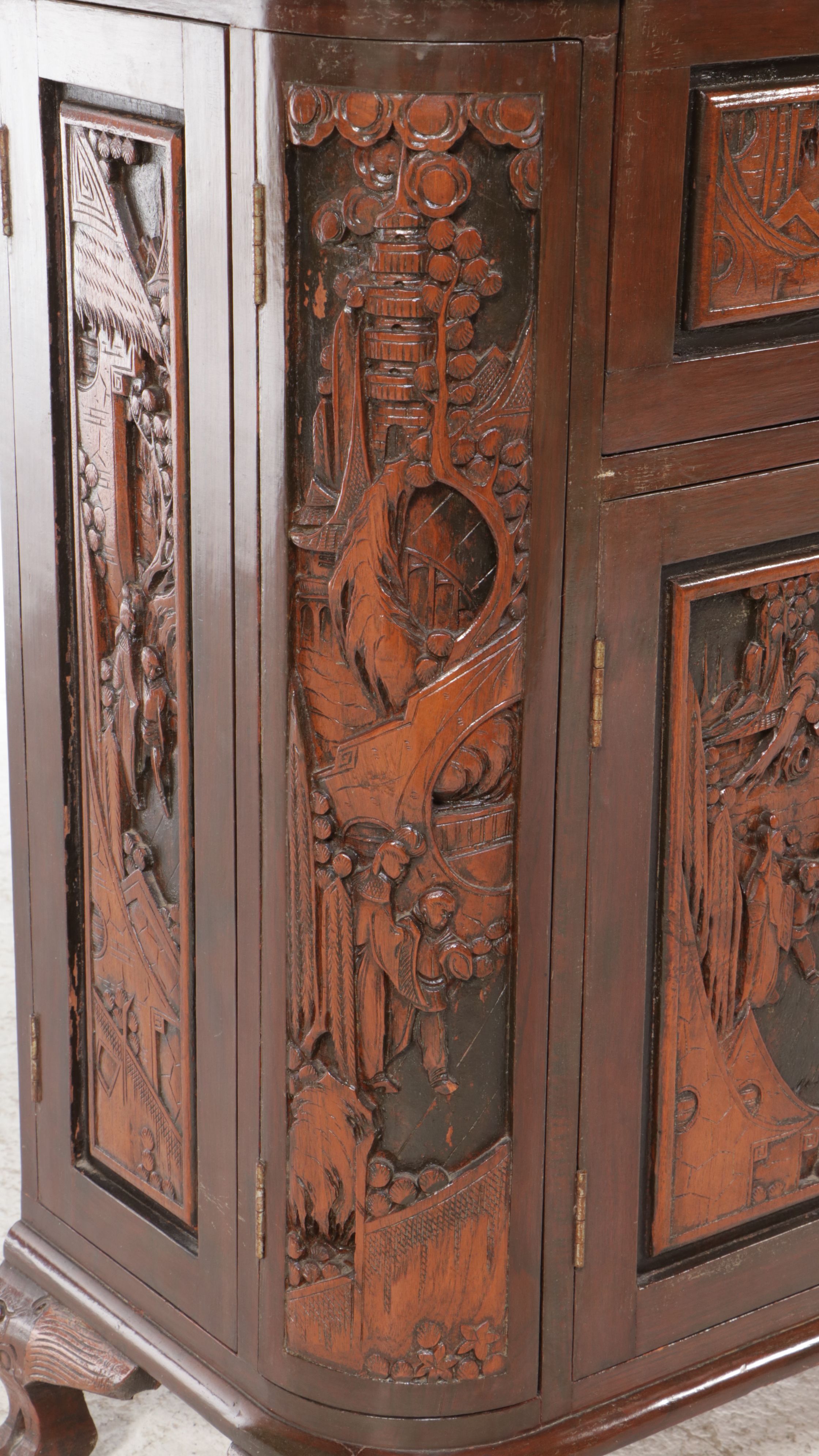 Singaporean Carved Wood Dry Bar Cabinet, Mid–Late 20th Century